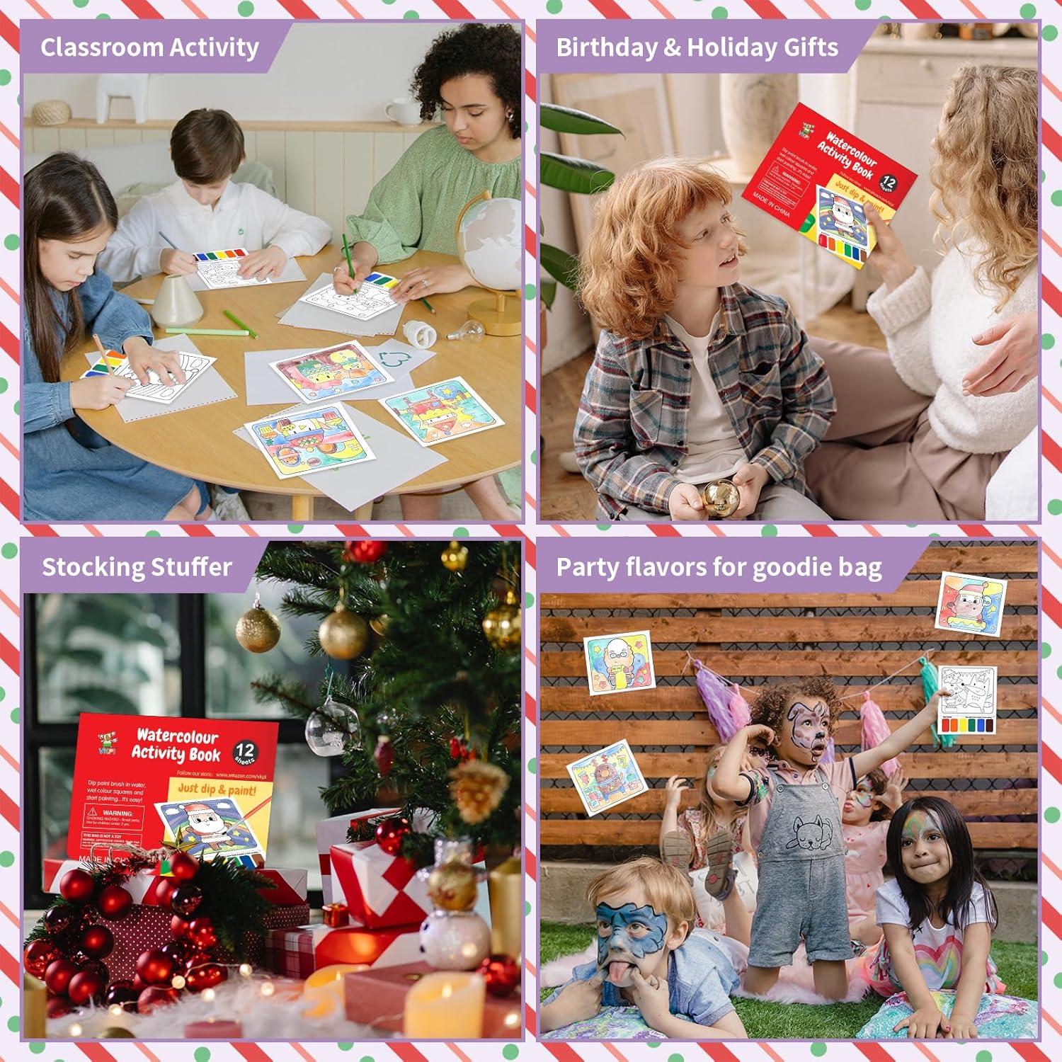 Libros de Acuarela VKPI Navidad 12 Hojas 2 Pinceles