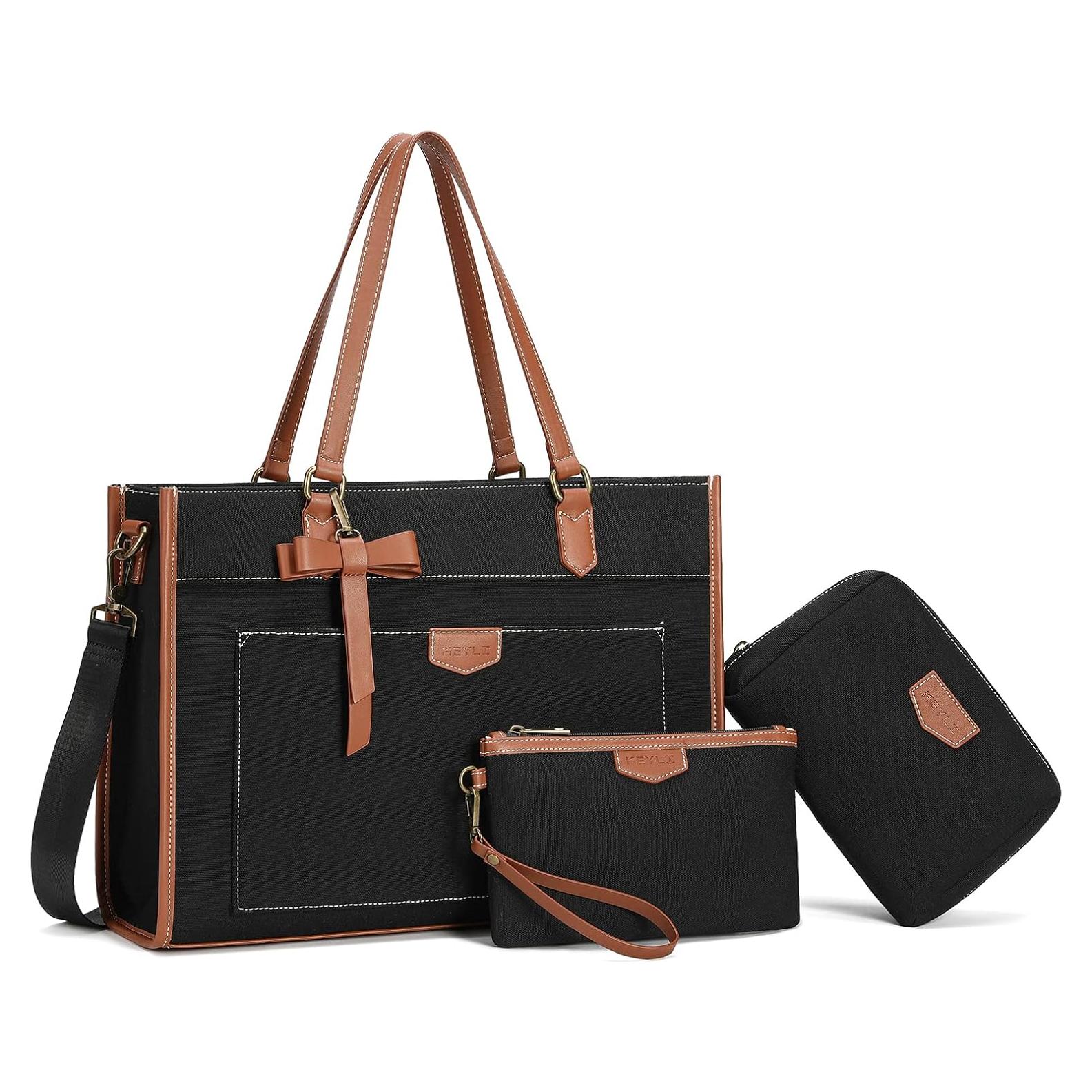 Bolsa para Laptop Keyli 15.6" Lona Negra 3 Piezas Mujer