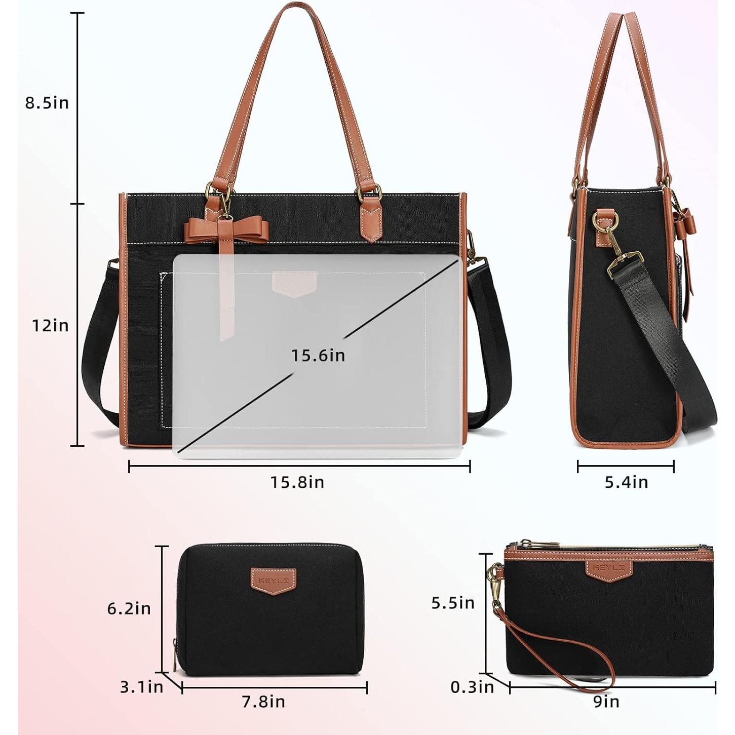 Bolsa para Laptop Keyli 15.6" Lona Negra 3 Piezas Mujer