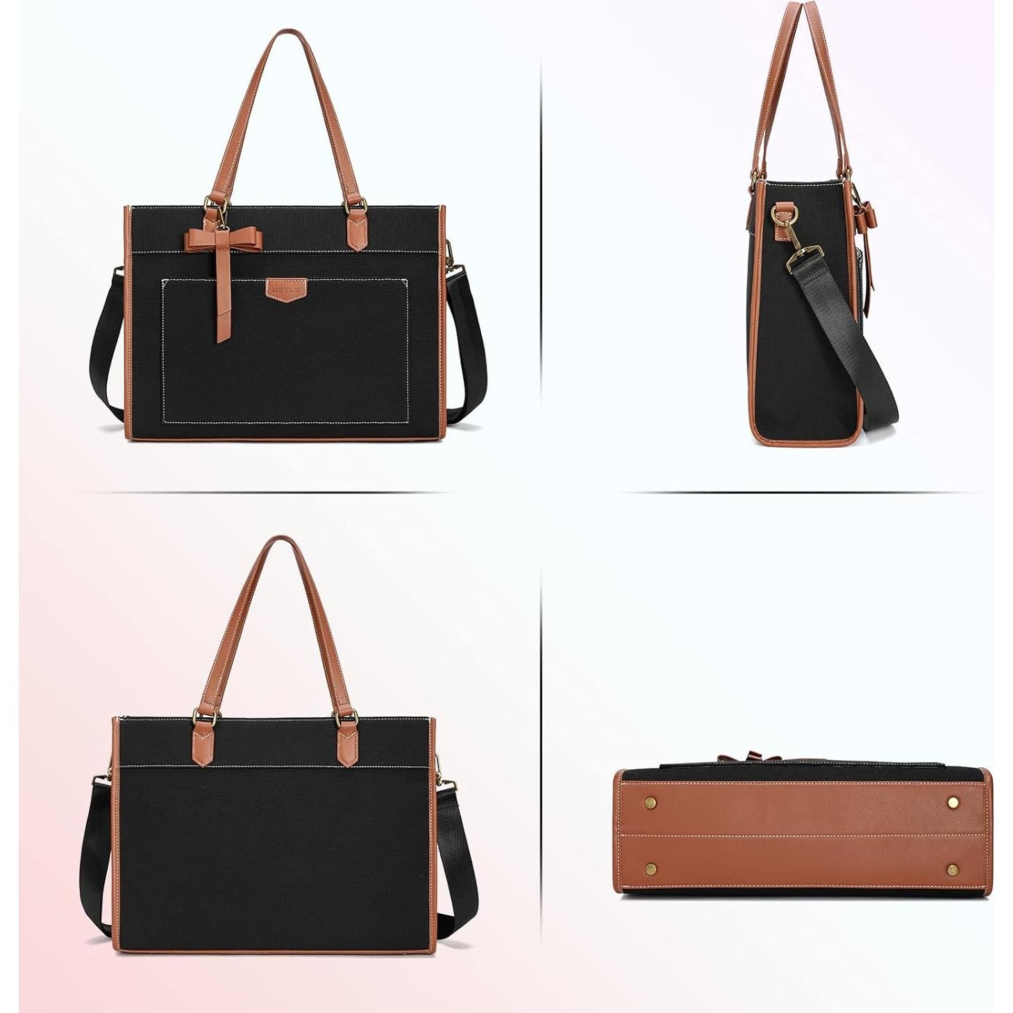 Bolsa para Laptop Keyli 15.6" Lona Negra 3 Piezas Mujer