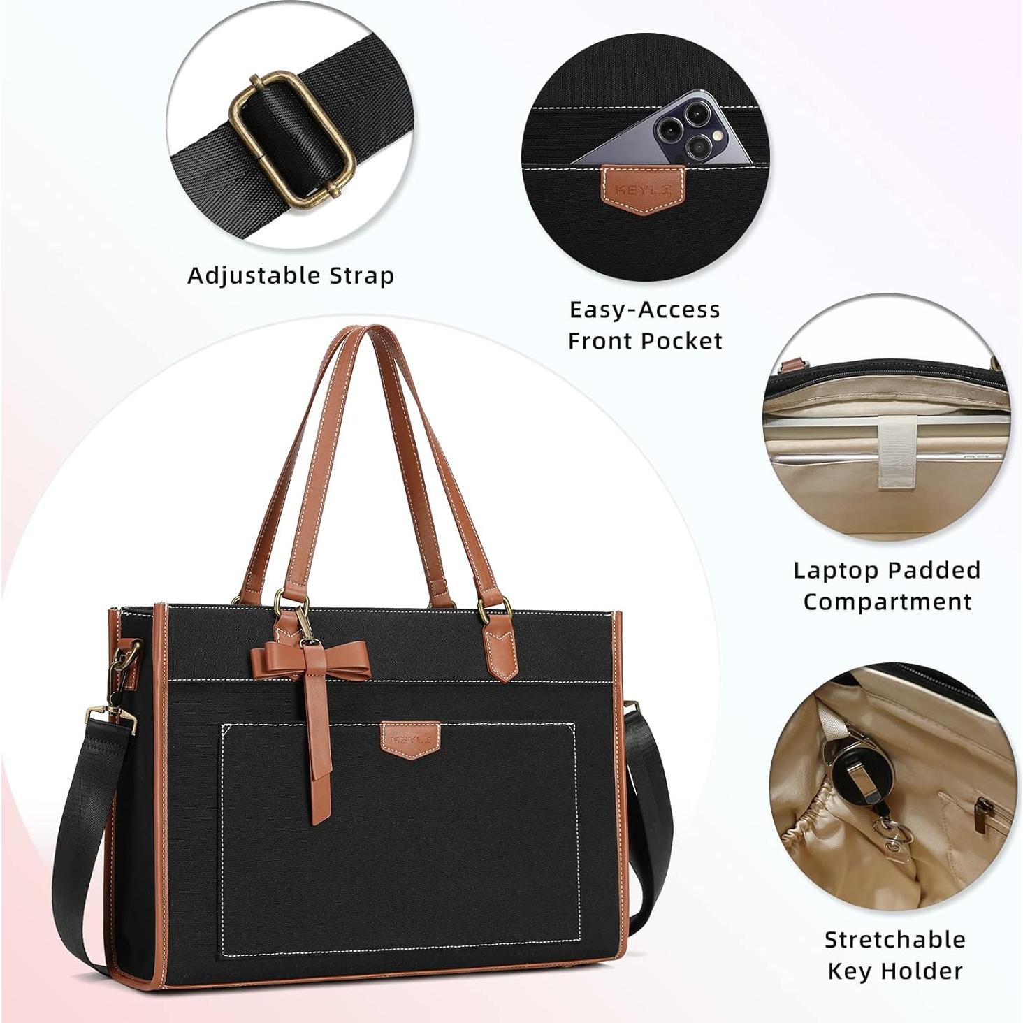 Bolsa para Laptop Keyli 15.6" Lona Negra 3 Piezas Mujer