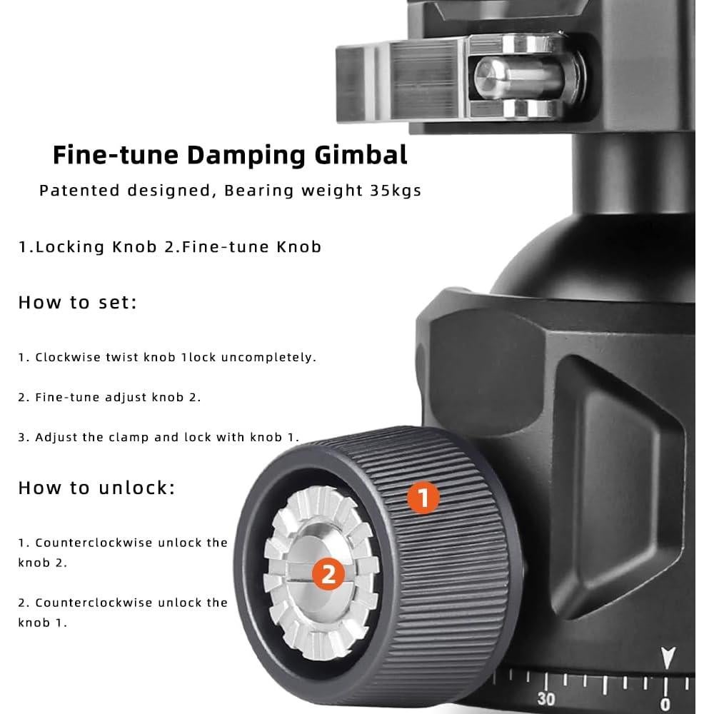 Cabezal de bola de aluminio XILETU 44mm para trípode DSLR 35kg