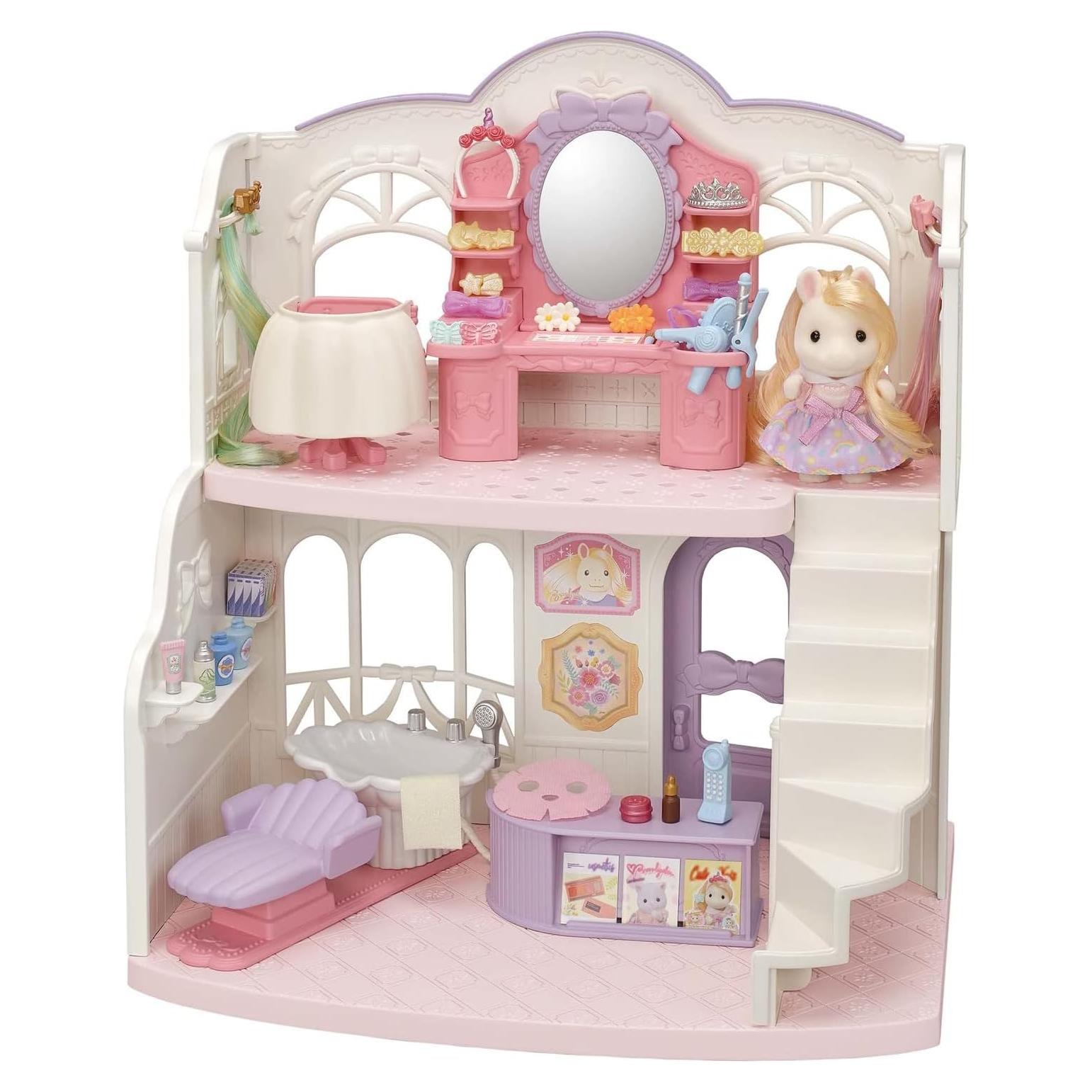Salón de Peluquería Elegante Calico Critters con 40 Accesorios