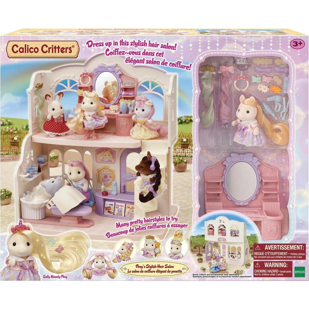 Salón de Peluquería Elegante Calico Critters con 40 Accesorios