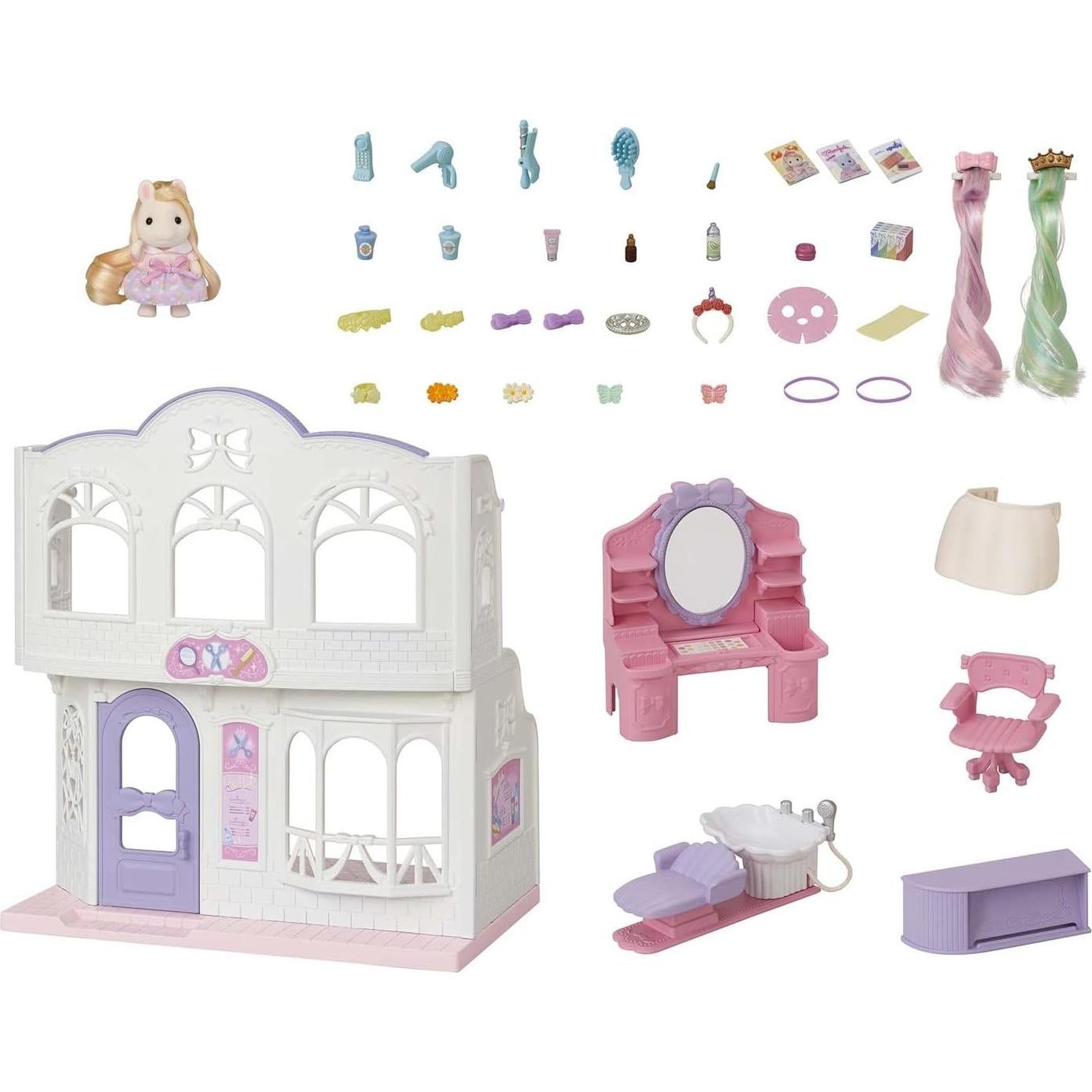 Salón de Peluquería Elegante Calico Critters con 40 Accesorios