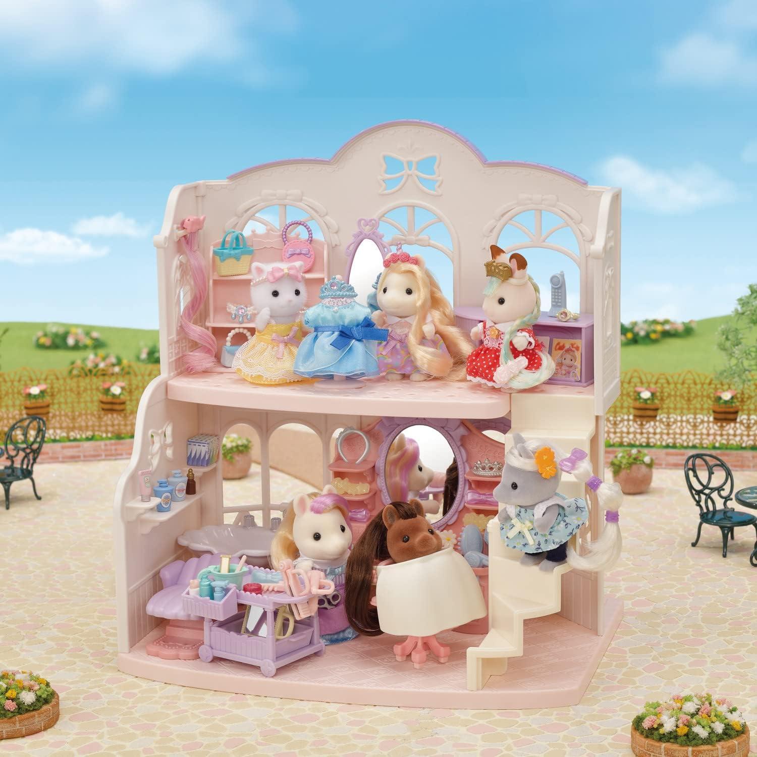 Salón de Peluquería Elegante Calico Critters con 40 Accesorios
