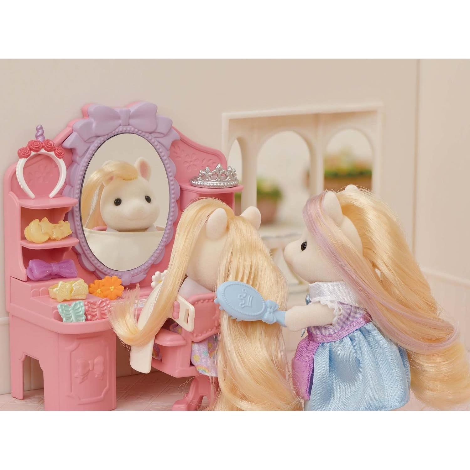 Salón de Peluquería Elegante Calico Critters con 40 Accesorios