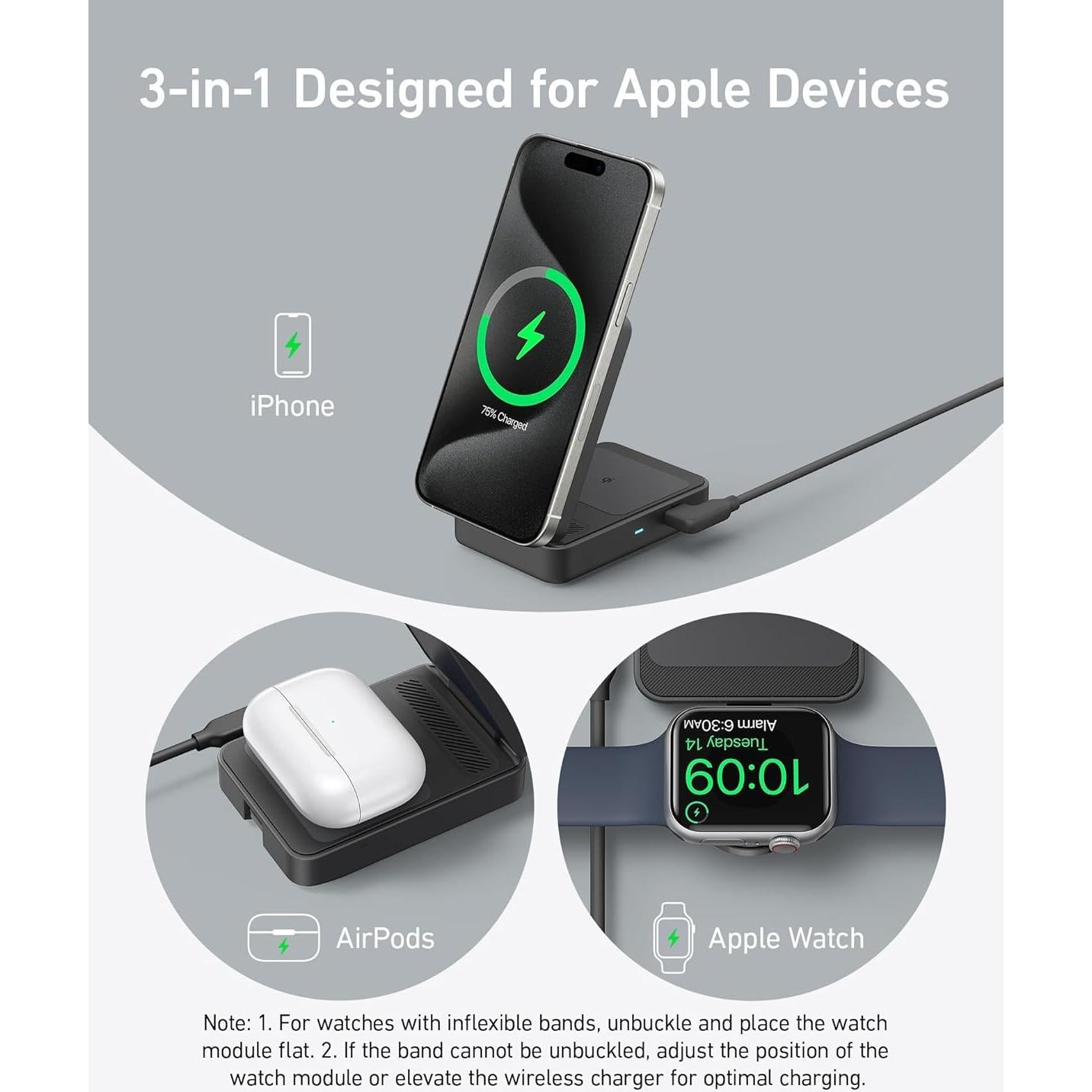 Estación de Carga Anker MagGo 3-en-1 para iPhone 16