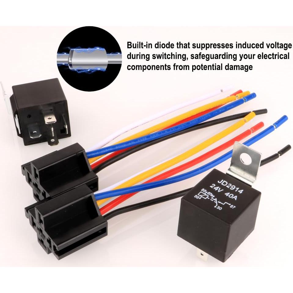 Relé de Coche 24V 40A Gebildet con Arnés 5 Pines y Cables