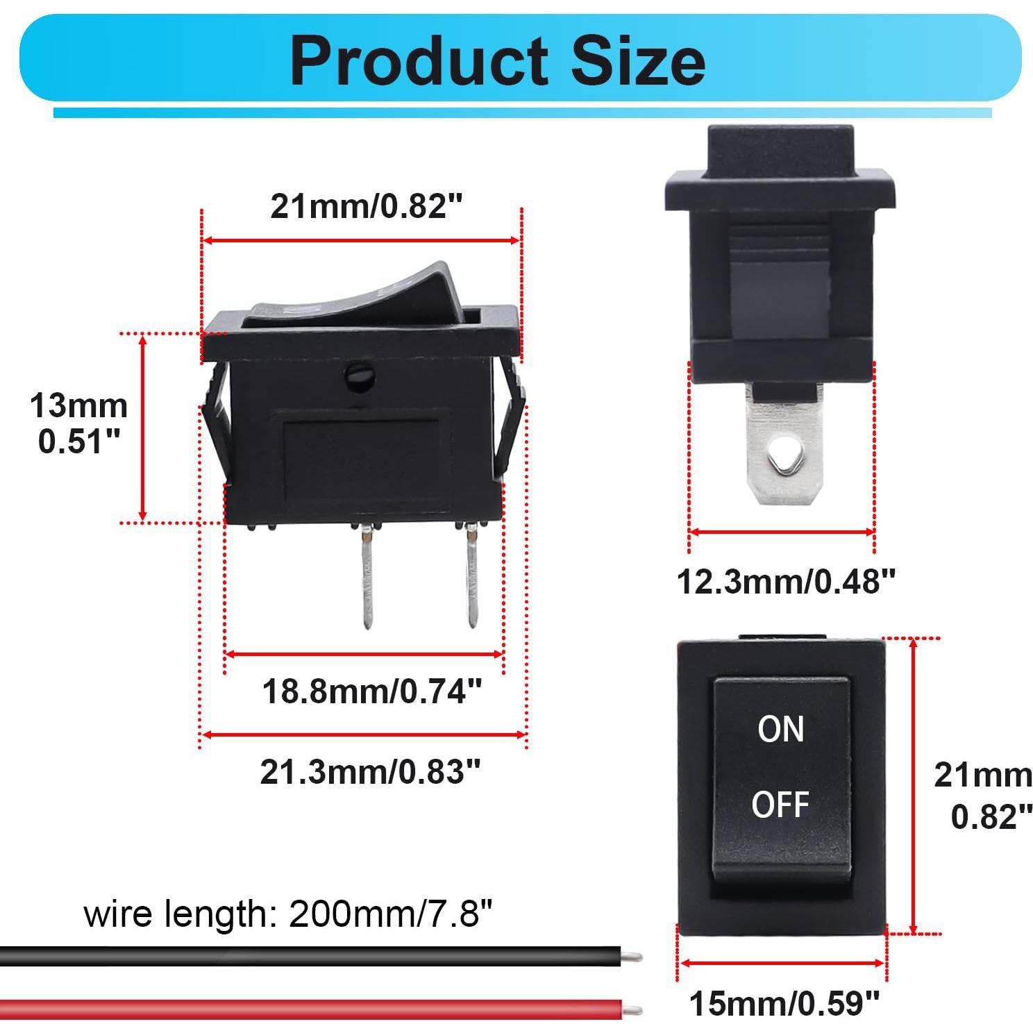Interruptor Rocker SPST TWTADE KCD1-1-101 ON/OFF 5PCS