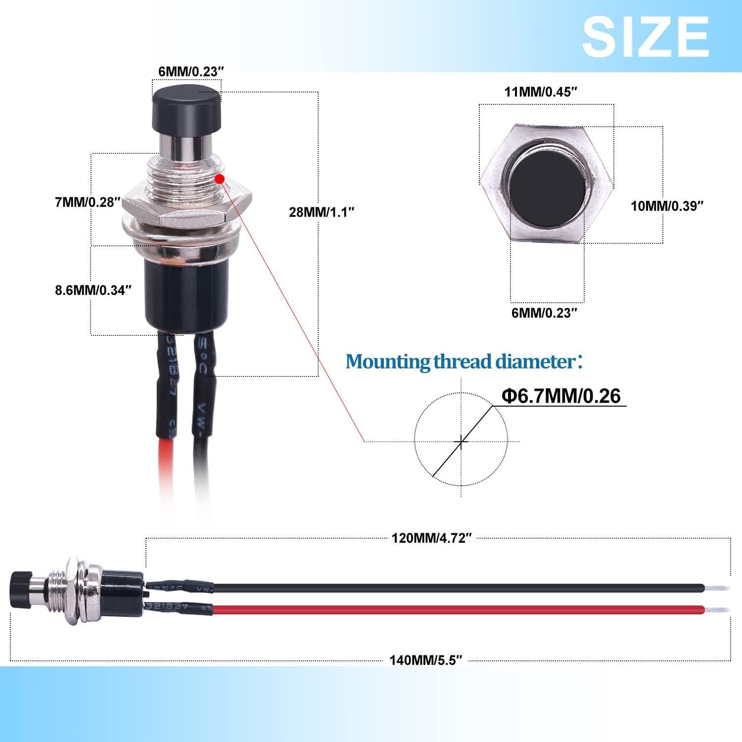 Interruptor de Botón Momentáneo Twidec 10 Pcs 250V 1A Negro