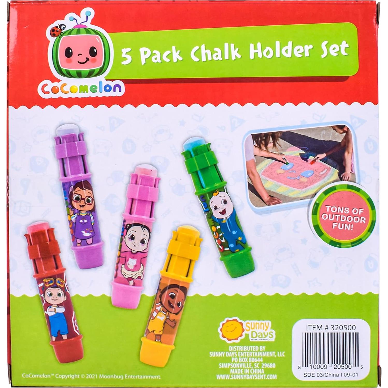 Sunny Days Entertainment CoComelon Jumbo Chalk Holders | 5 Chalk Holders for Kids | Toddler Sidewalk Chalk
