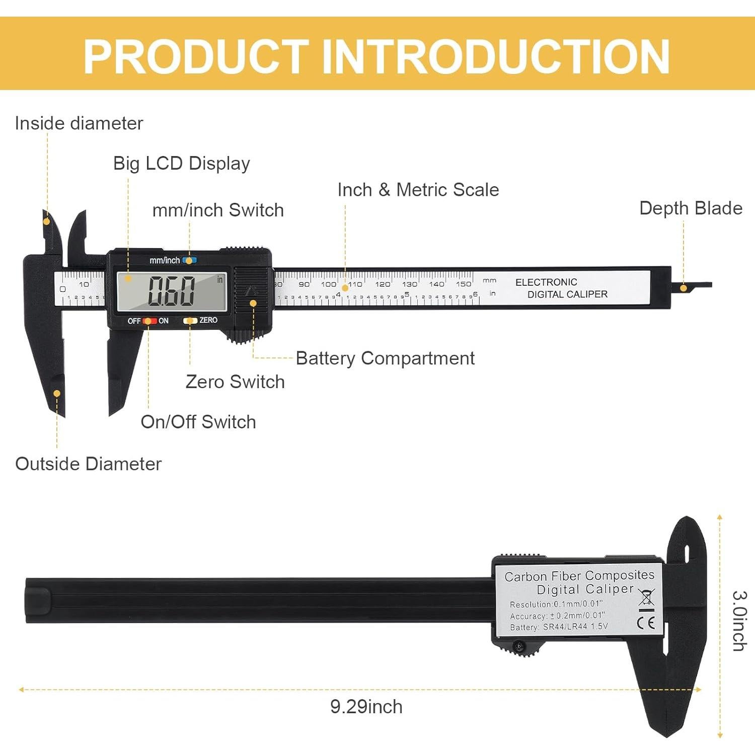 Calibrador Digital Adoric 0-15.24 cm con Pantalla LCD