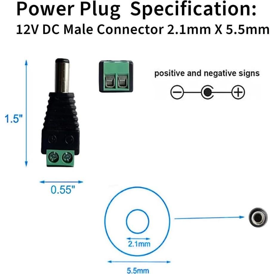 10 Pares Conectores de Poder DC 12V 5A 2.1x5.5mm - CENTROPOWER