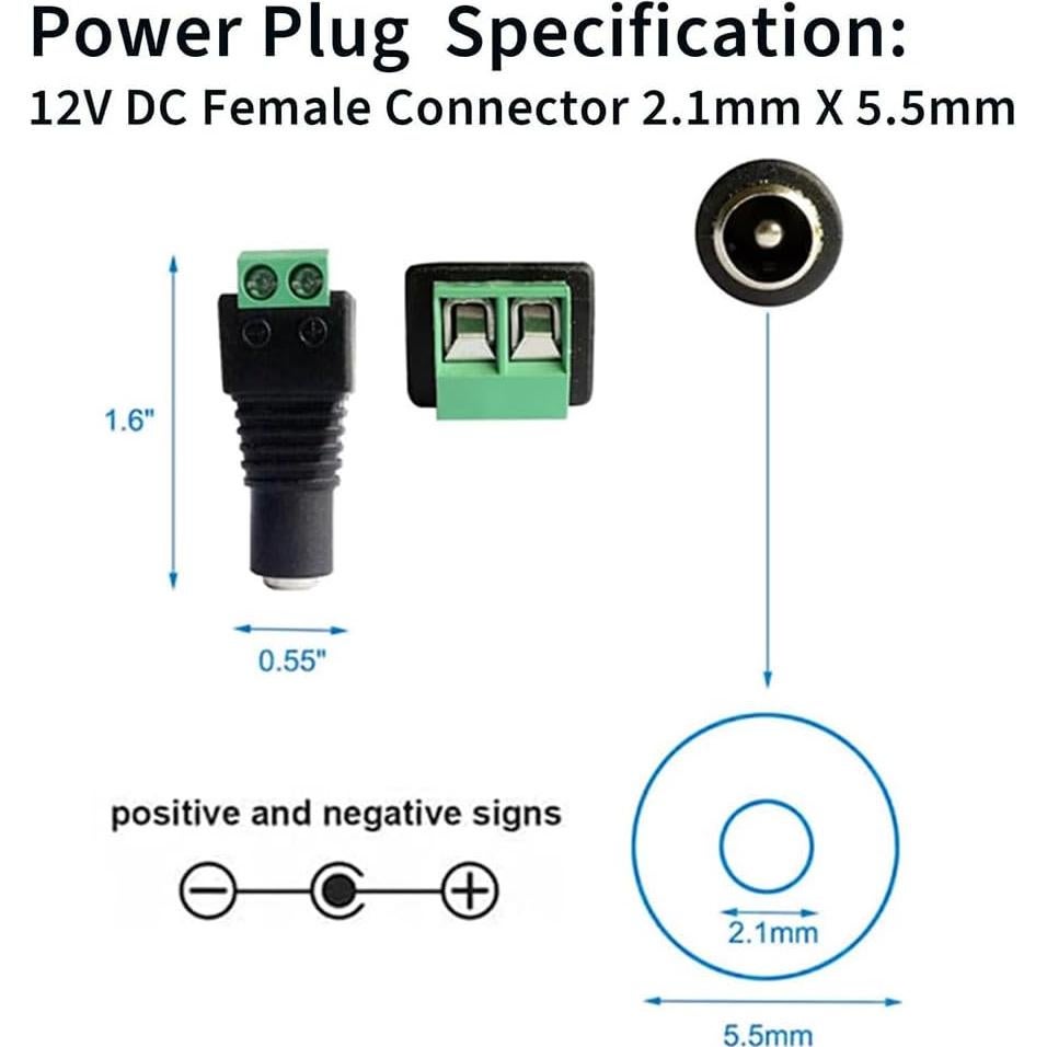 10 Pares Conectores de Poder DC 12V 5A 2.1x5.5mm - CENTROPOWER