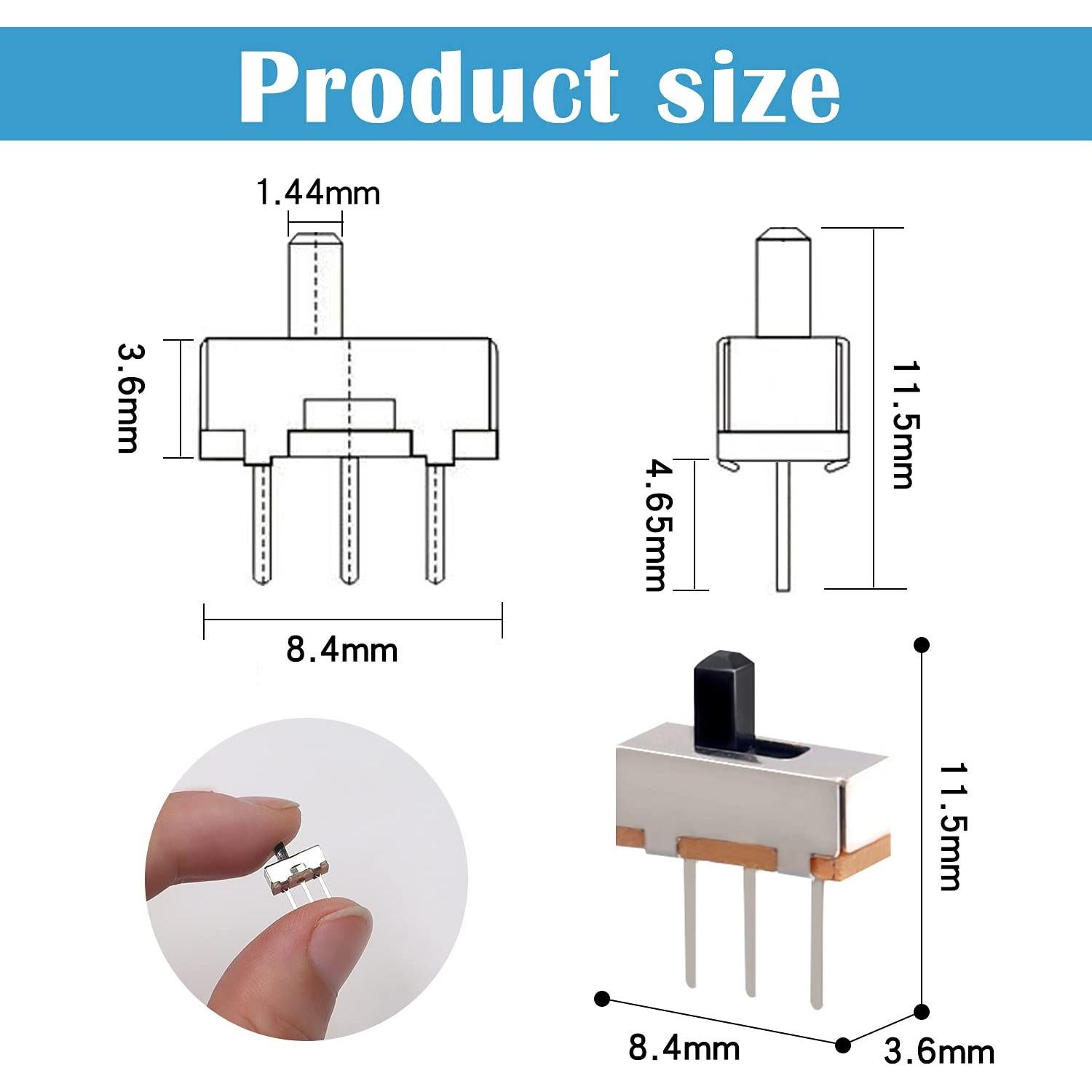 Interruptor Deslizante Tnuocke 3mm 100 Pcs 1 Polo 2 Lanzamientos