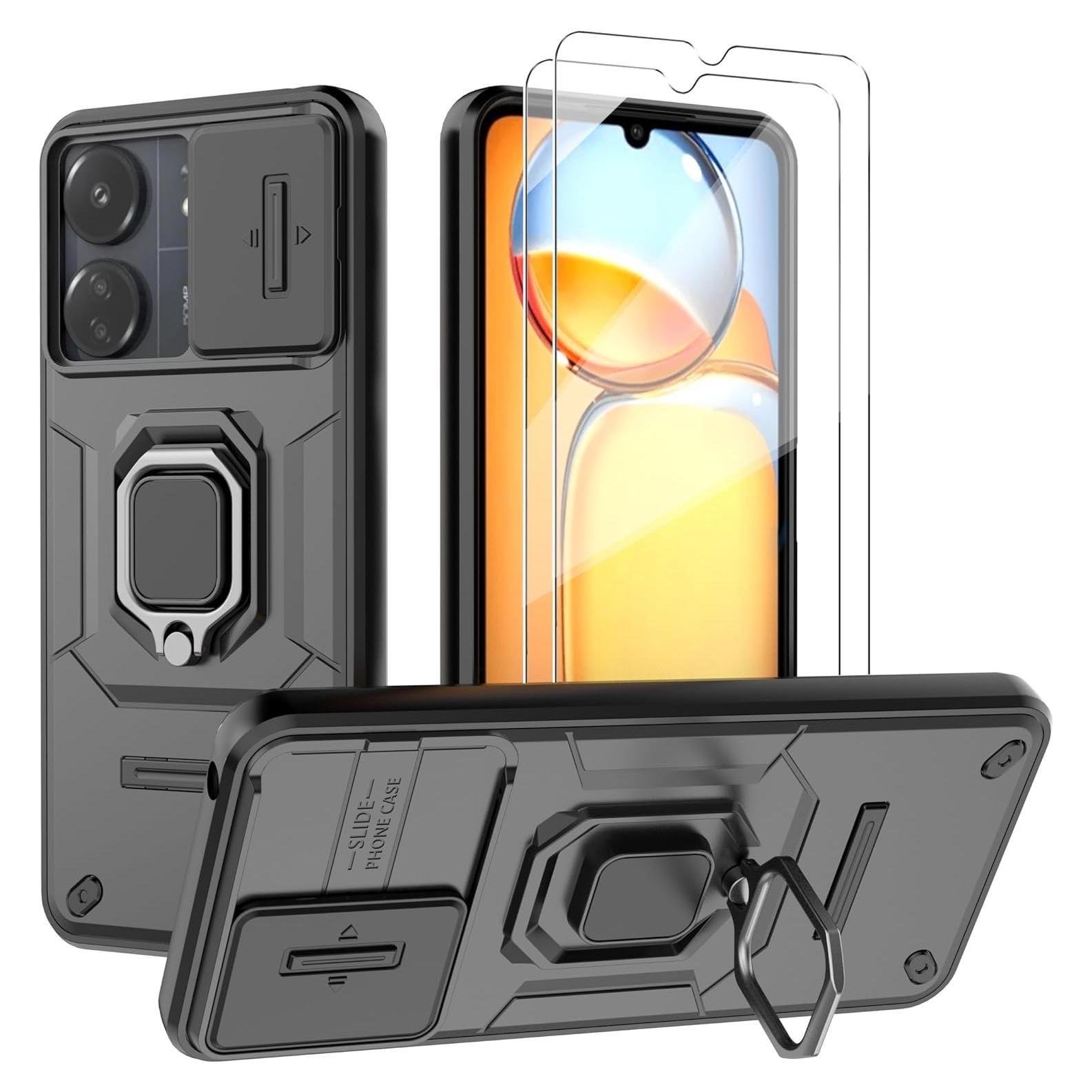 Funda Protectora Xiaomi Redmi 13C / Poco C65 con Soporte y Vidrio