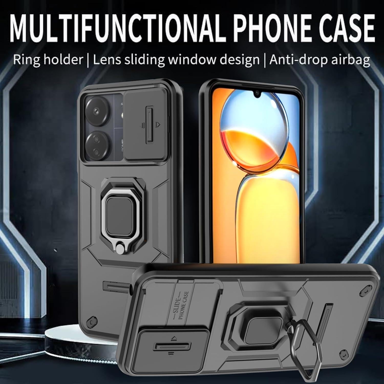 Funda Protectora Xiaomi Redmi 13C / Poco C65 con Soporte y Vidrio