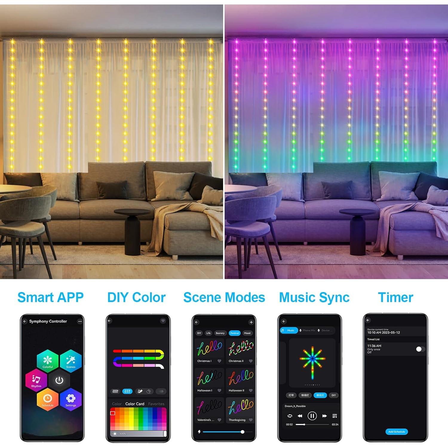 Luces de Cortina Inteligentes RGB 2.44m x 1.83m LumBelle 144LED