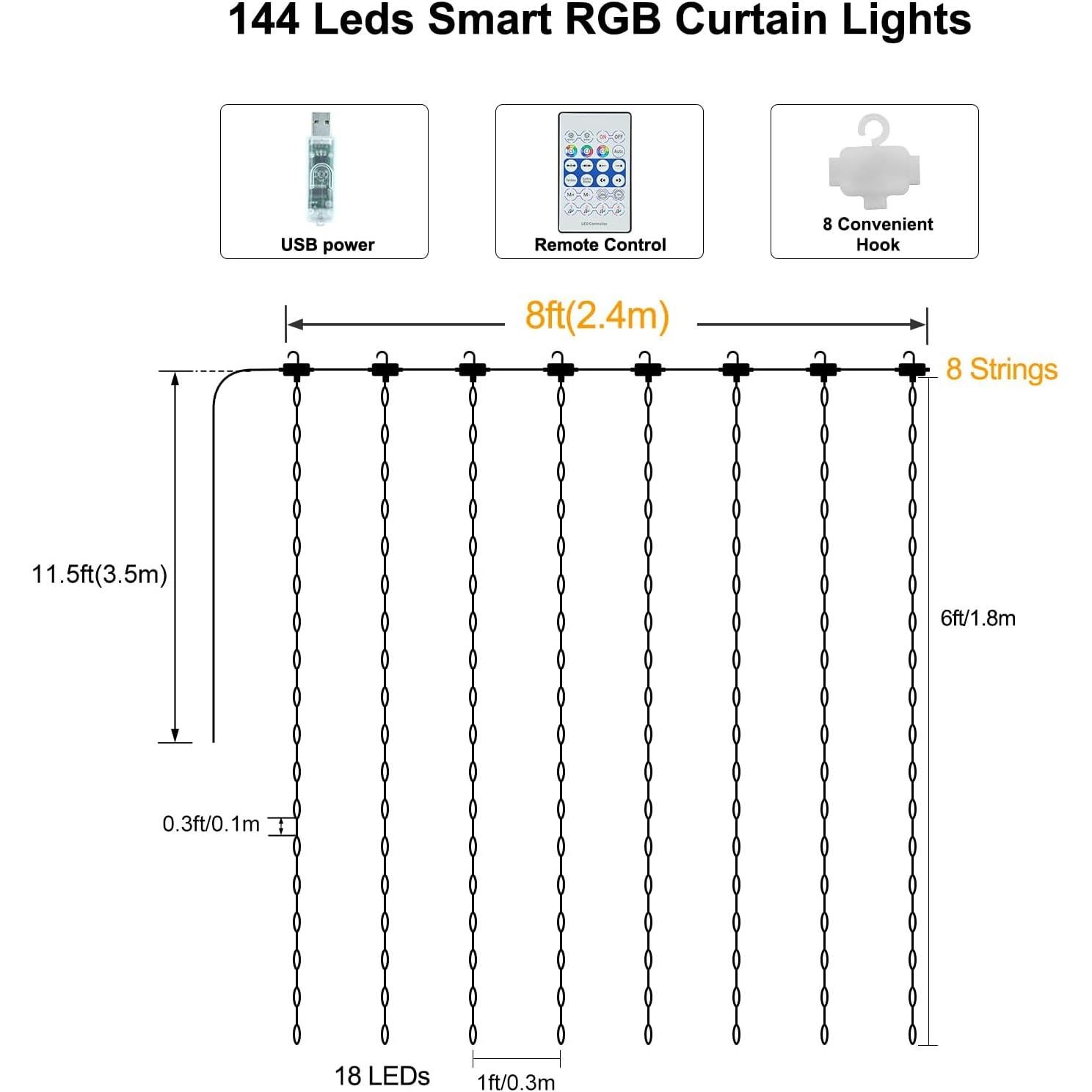 Luces de Cortina Inteligentes RGB 2.44m x 1.83m LumBelle 144LED
