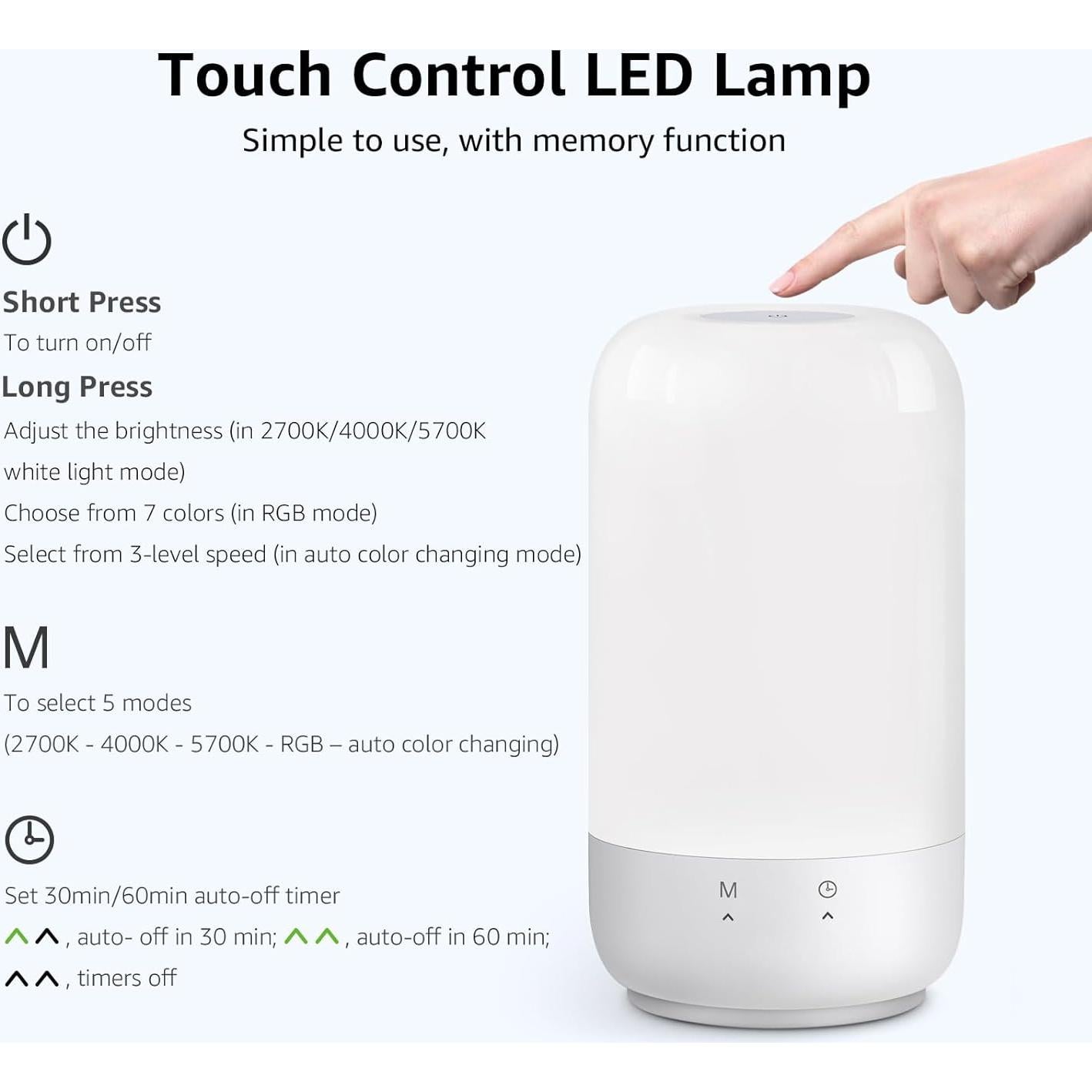 Lámpara de Mesa Lepro Táctil LED RGB y Blanca Ajustable 350lm