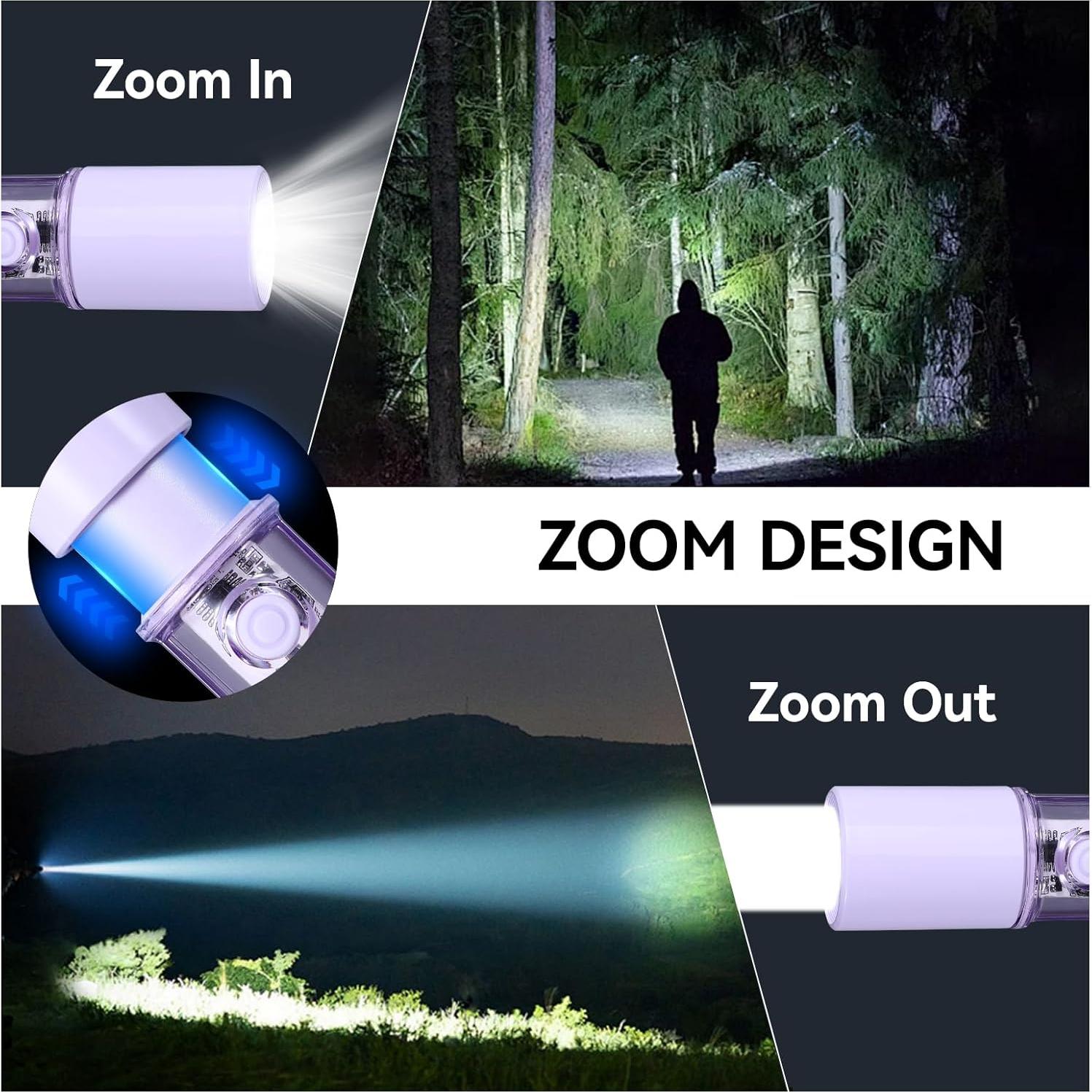 Linterna LED VAVOFO Morada Recargable USB-C Impermeable 3 Modos