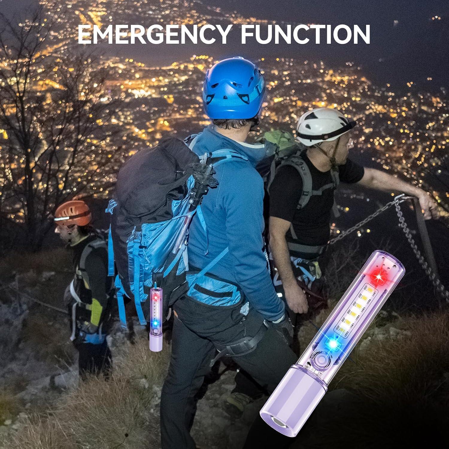 Linterna LED VAVOFO Morada Recargable USB-C Impermeable 3 Modos