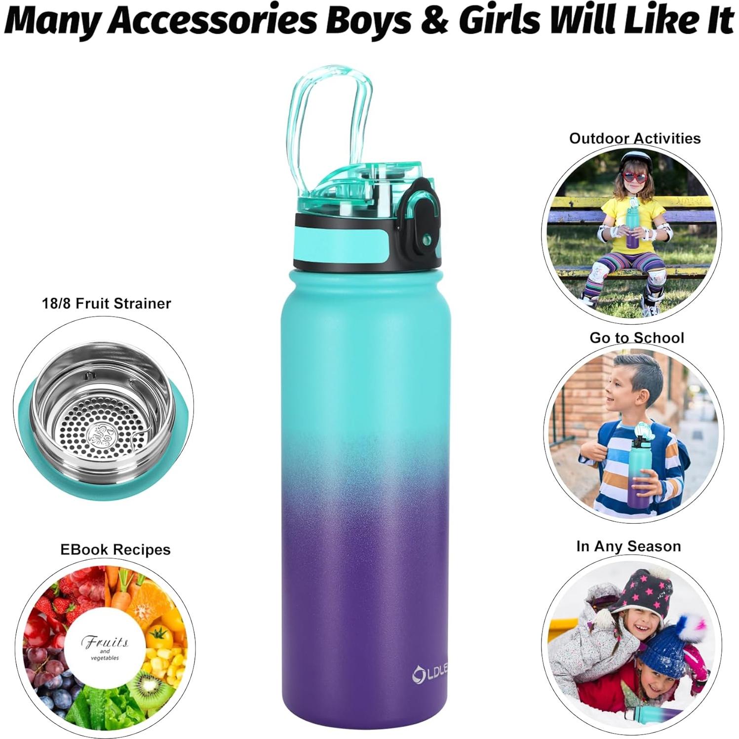 Botella de Agua Aislada OLDLEY 591ml con Pajilla y 3 Tapas