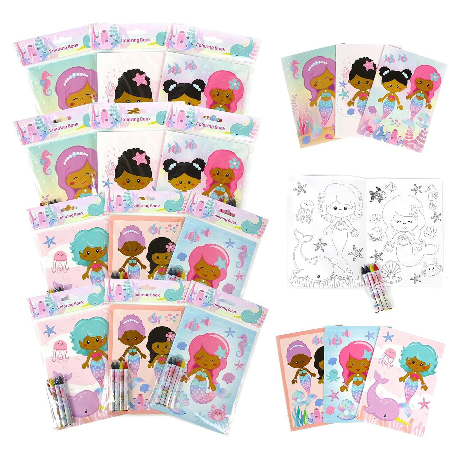 Set de Libros para Colorear Sirenas Arcoíris TINYMILLS 12 Libros y 48 Crayones