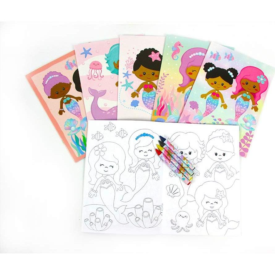 Set de Libros para Colorear Sirenas Arcoíris TINYMILLS 12 Libros y 48 Crayones