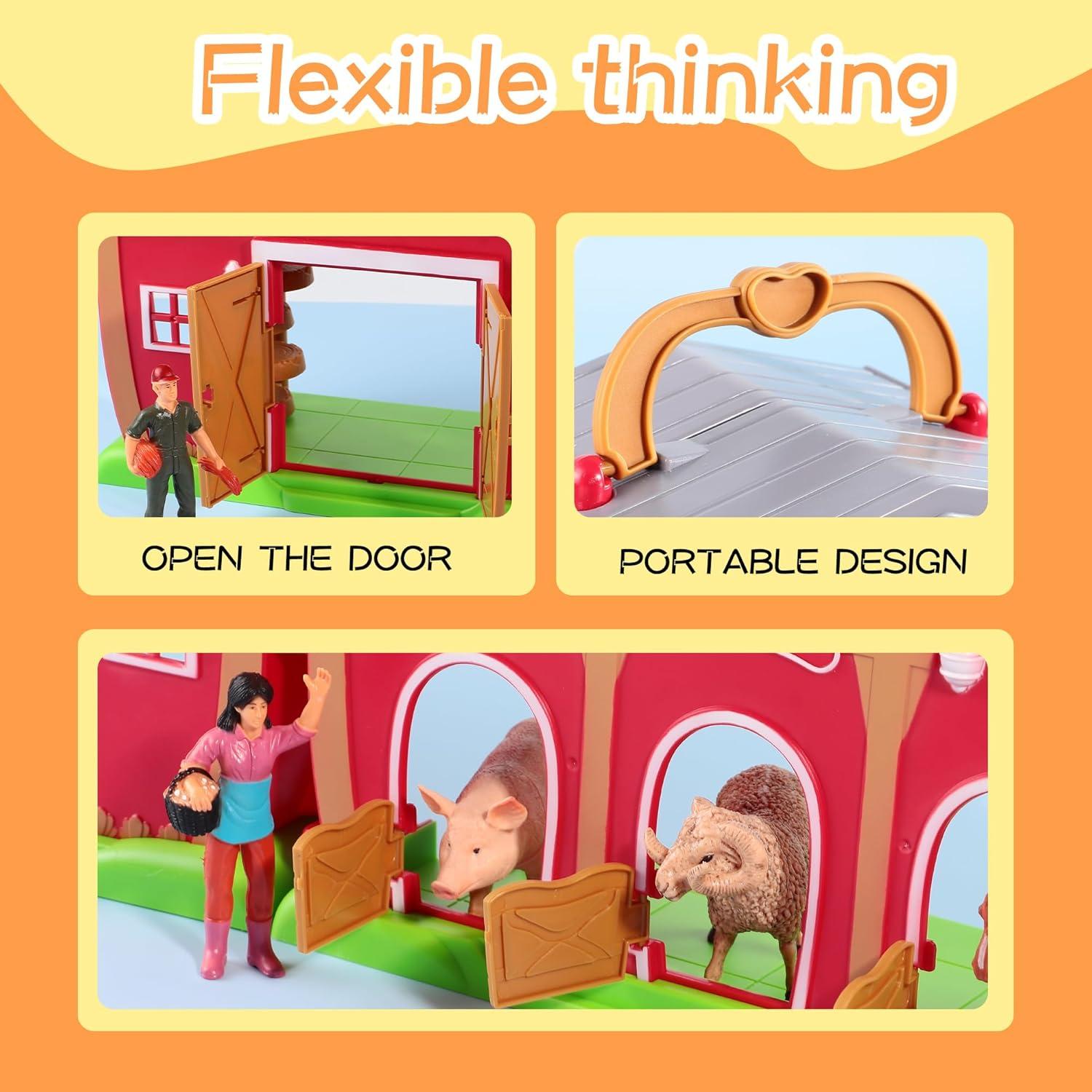 Red Barn Farm Animals Toys, 28PCS Animals Figures and Farm Tractor Playset, Educational Learning Toys for Toddlers and Kids 3 4 5 Year Old Boys and Girls Birthday Festival Gift