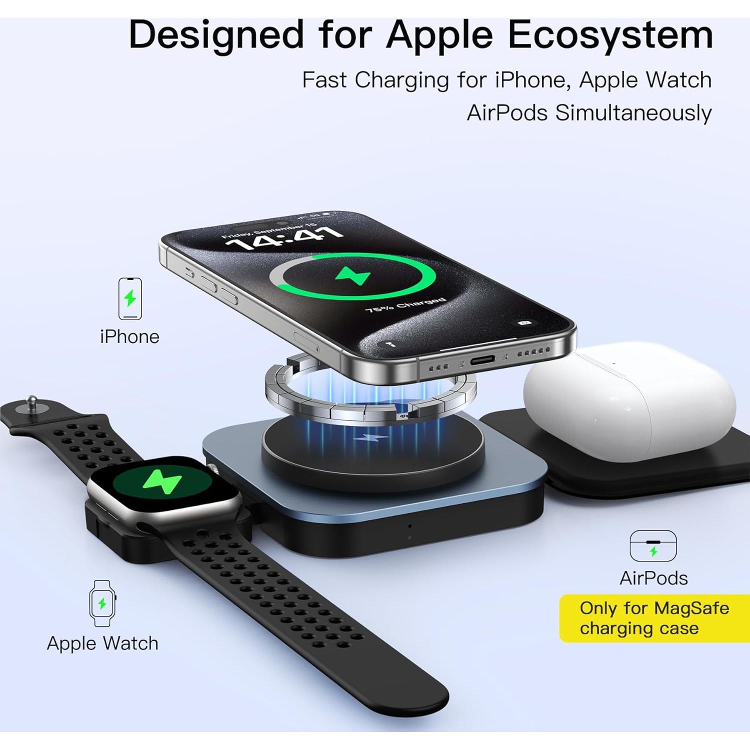 Cargador Inalámbrico 3 en 1 KEEPRO Plegable 21W para iPhone