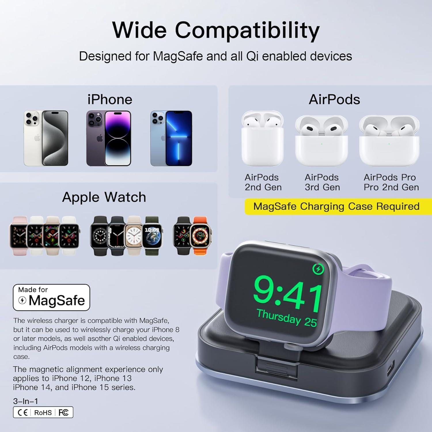 Cargador Inalámbrico 3 en 1 KEEPRO Plegable 21W para iPhone