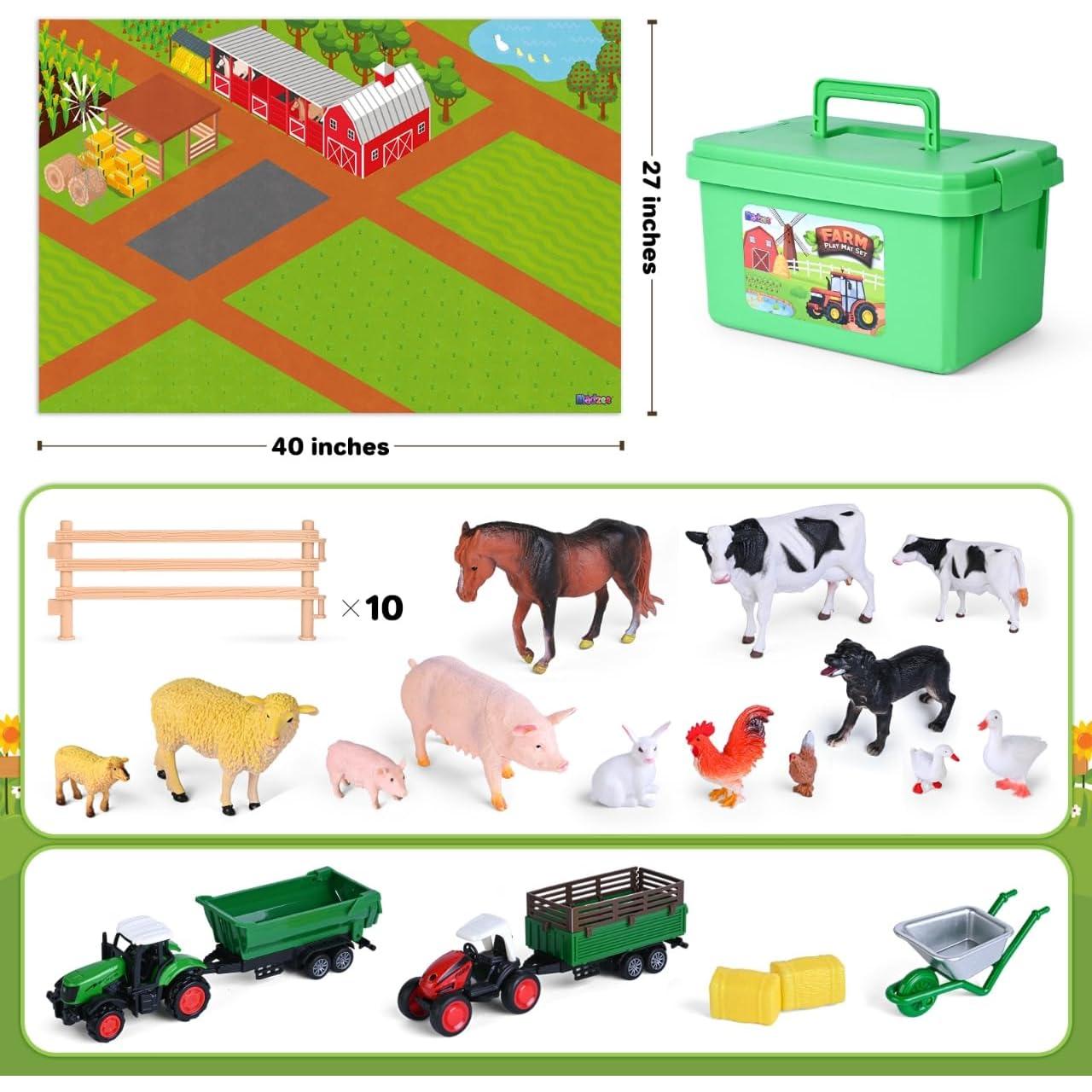 Juego de Juguetes de Granja Madzee con Alfombra 68x102cm
