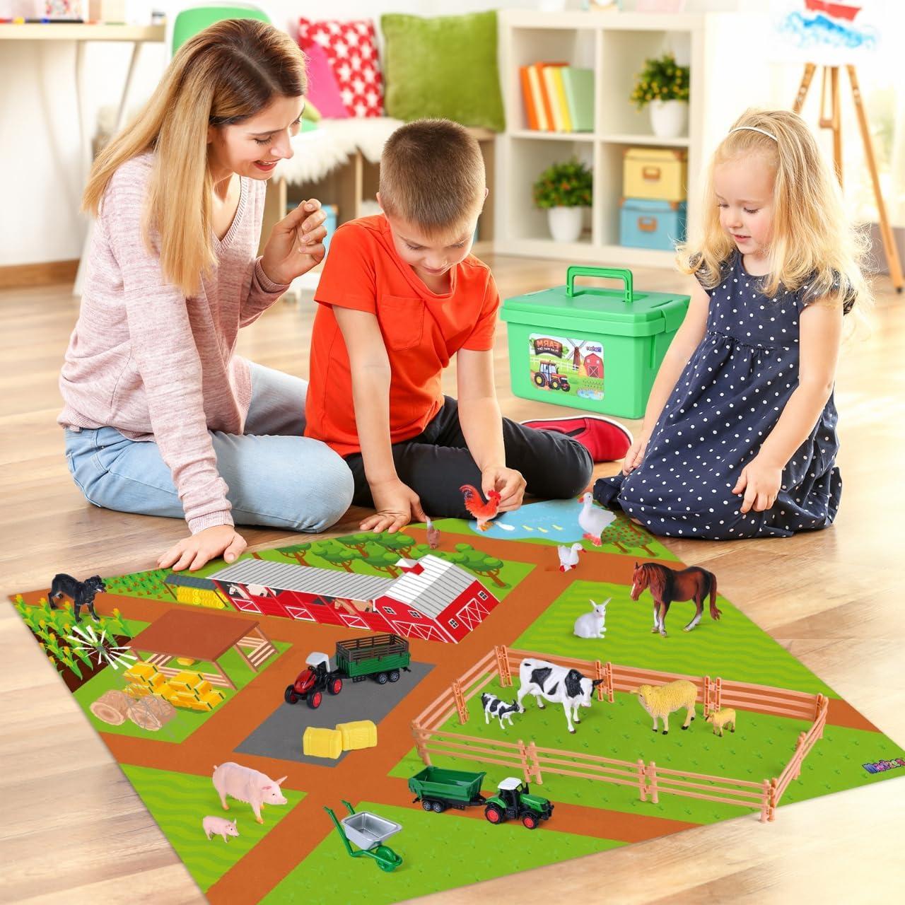 Juego de Juguetes de Granja Madzee con Alfombra 68x102cm