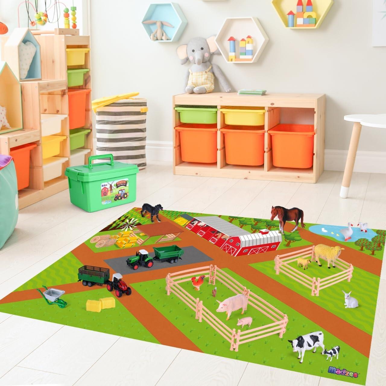 Juego de Juguetes de Granja Madzee con Alfombra 68x102cm