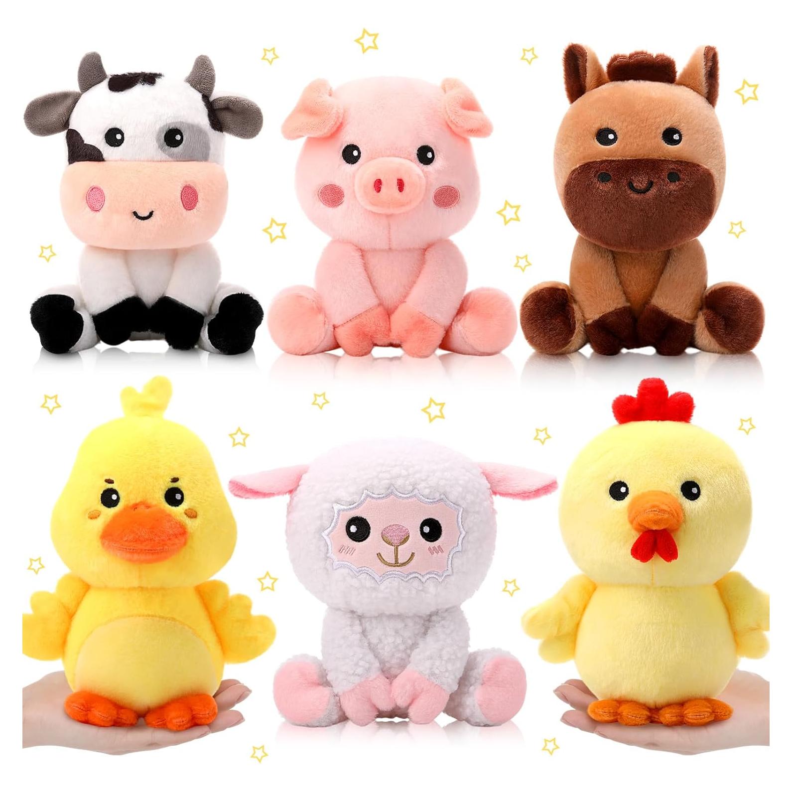 Juego de 6 Animales de Peluche de Granja RoundFunny 18 cm