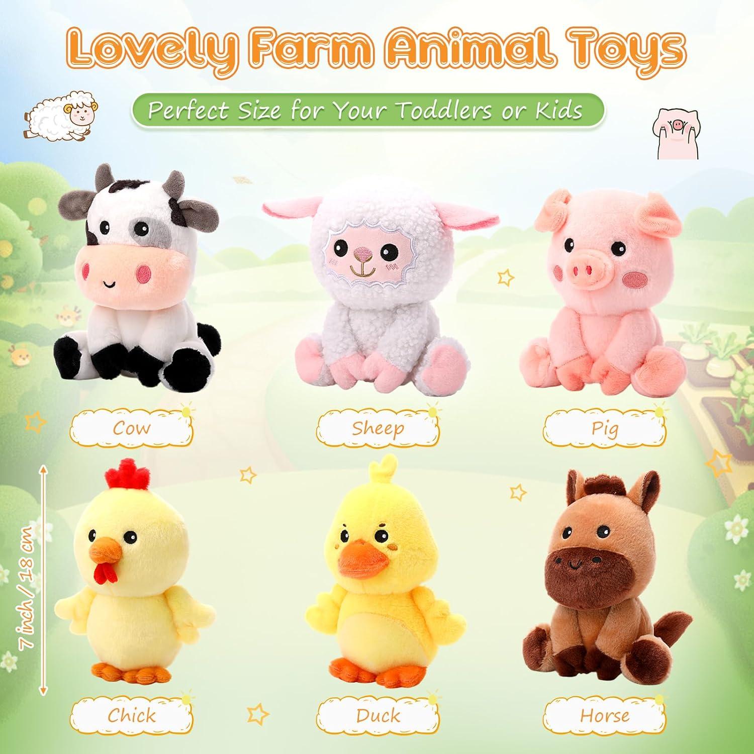 Juego de 6 Animales de Peluche de Granja RoundFunny 18 cm