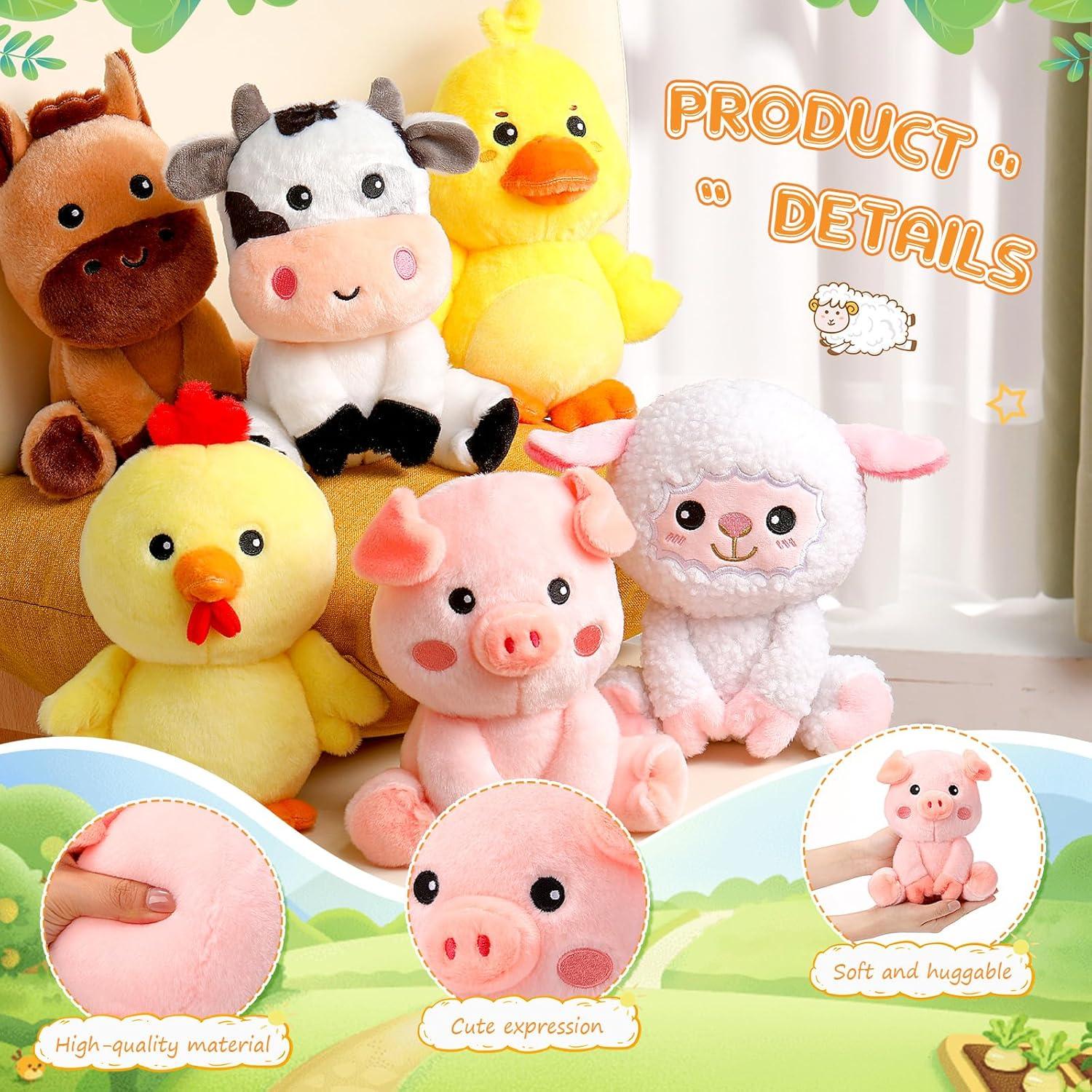 Juego de 6 Animales de Peluche de Granja RoundFunny 18 cm