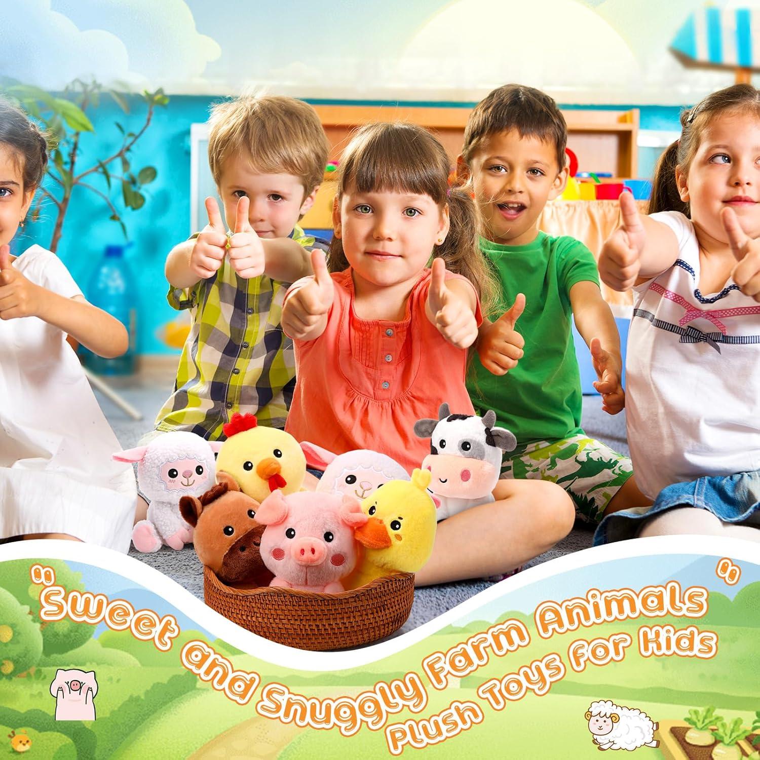 Juego de 6 Animales de Peluche de Granja RoundFunny 18 cm