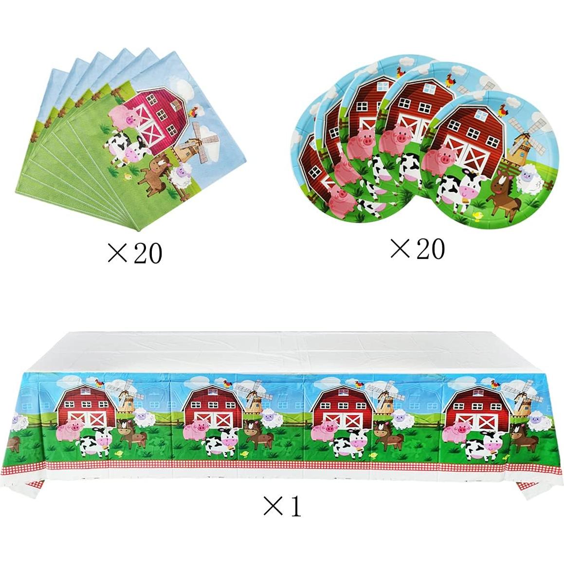 Juego de Vajilla de Fiesta Animales de Granja 20 Platos 20 Servilletas