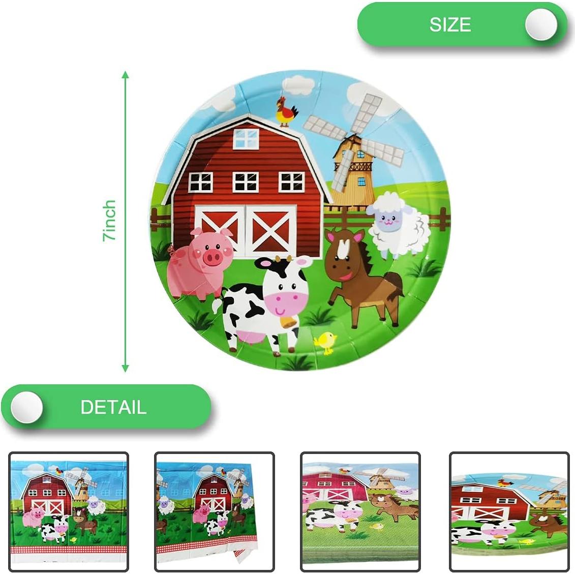 Juego de Vajilla de Fiesta Animales de Granja 20 Platos 20 Servilletas