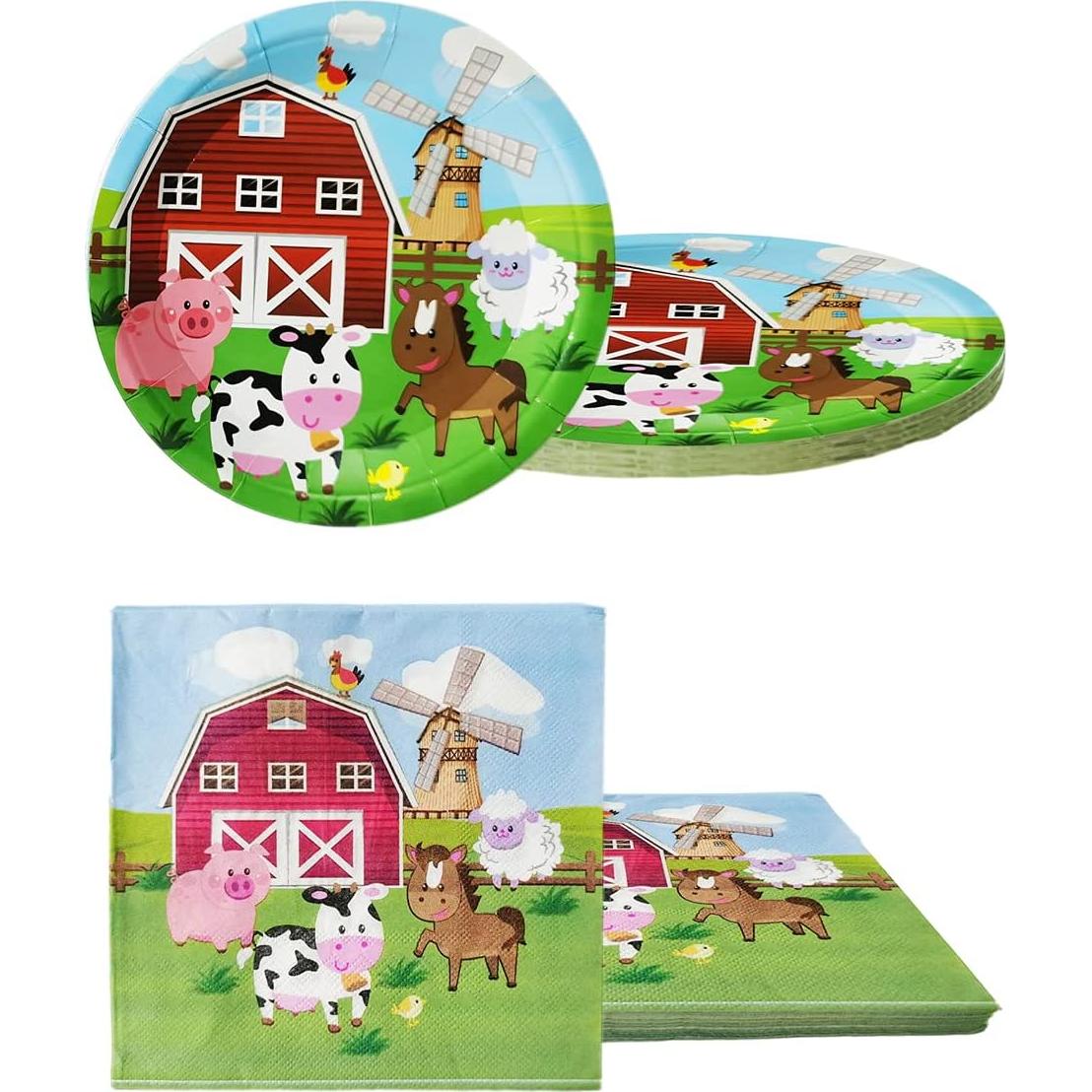 Juego de Vajilla de Fiesta Animales de Granja 20 Platos 20 Servilletas