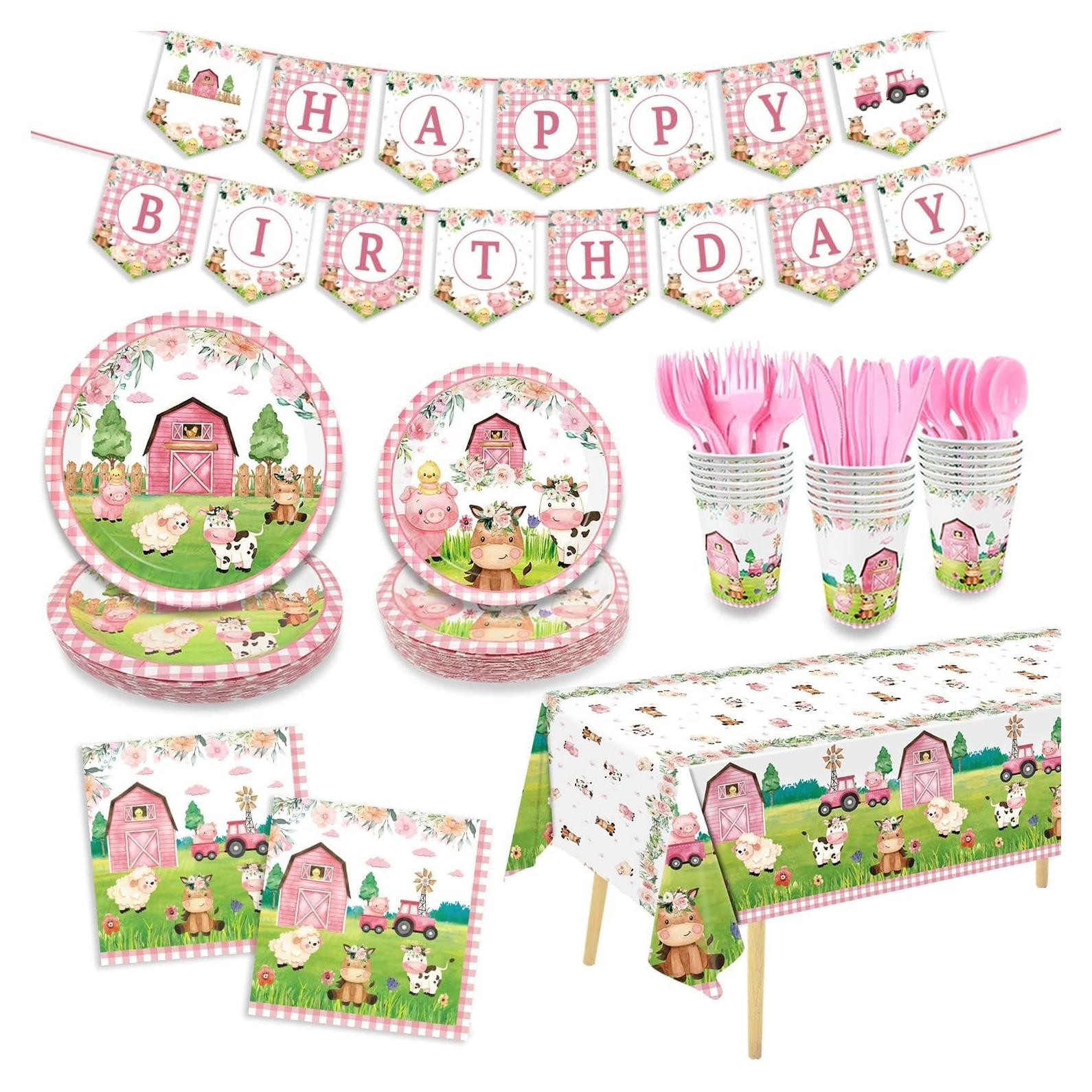 171 Piezas Suministros Fiesta Animales Granja Rosa Oigco