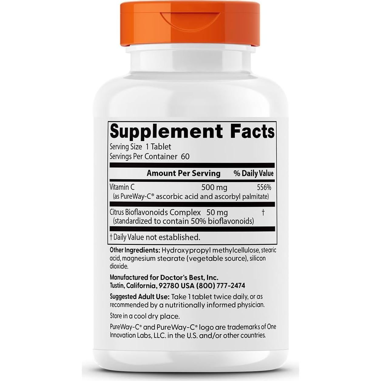 Vitamina C PureWay-C Doctor's Best 60 Tabletas Veganas
