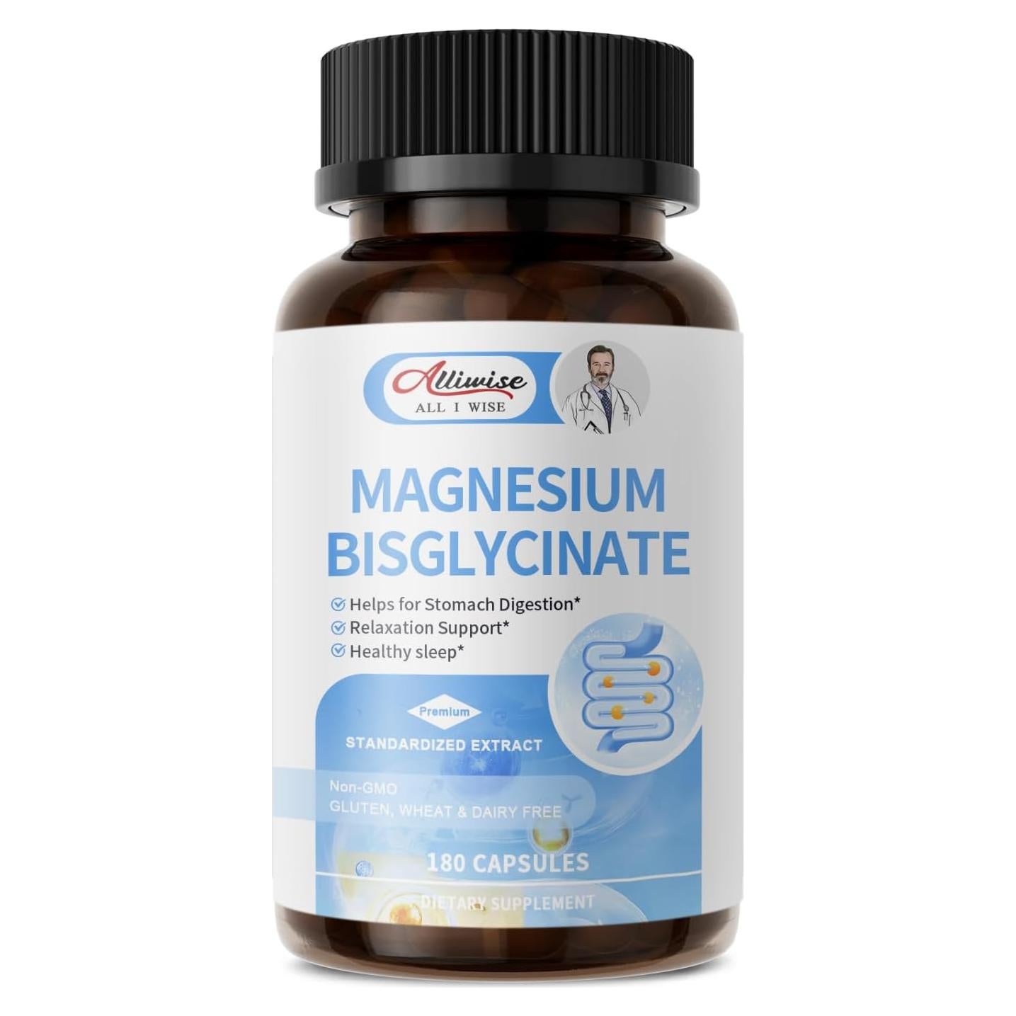 Bisglicinato de Magnesio Alliwise 180 Cápsulas Alta Absorción