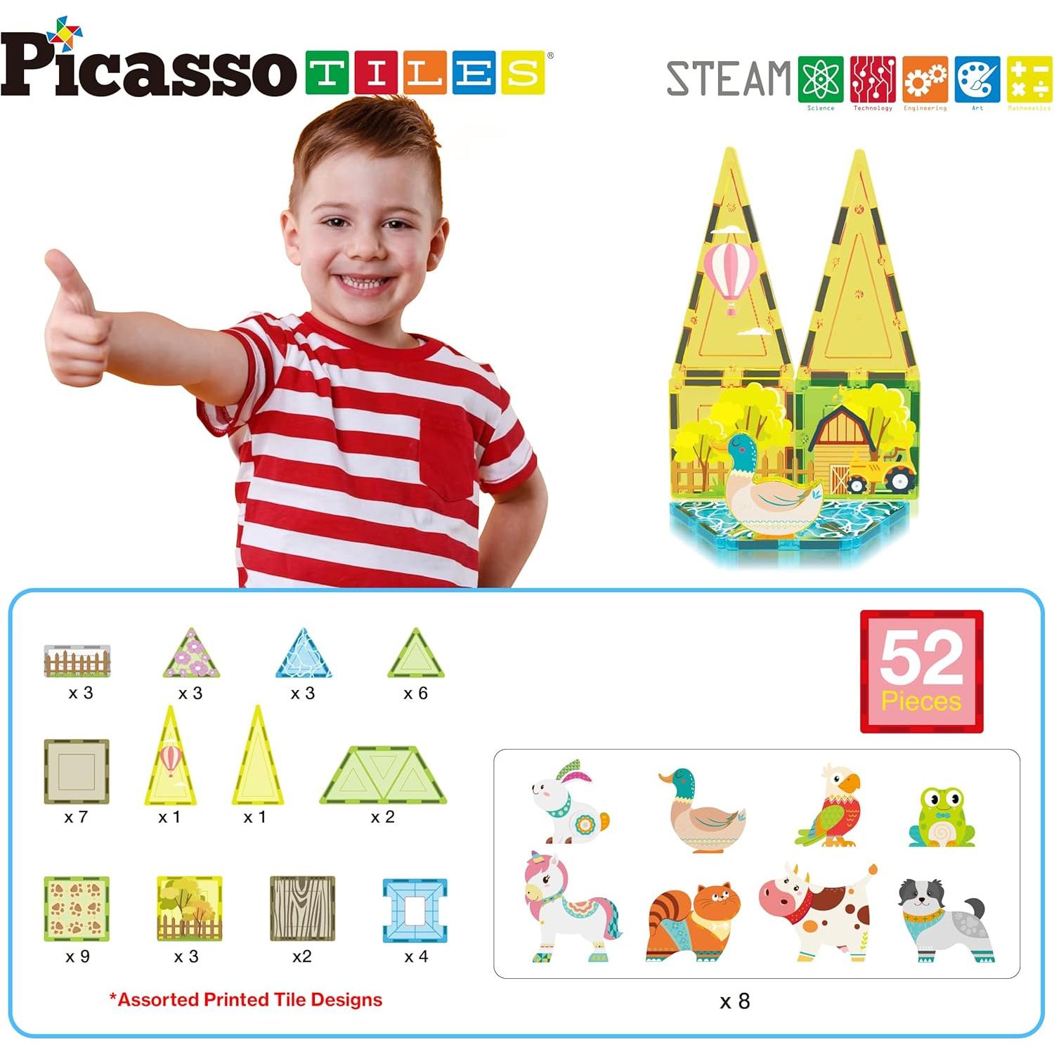 PicassoTiles Juego Magnético de Animales de Granja 44 Piezas