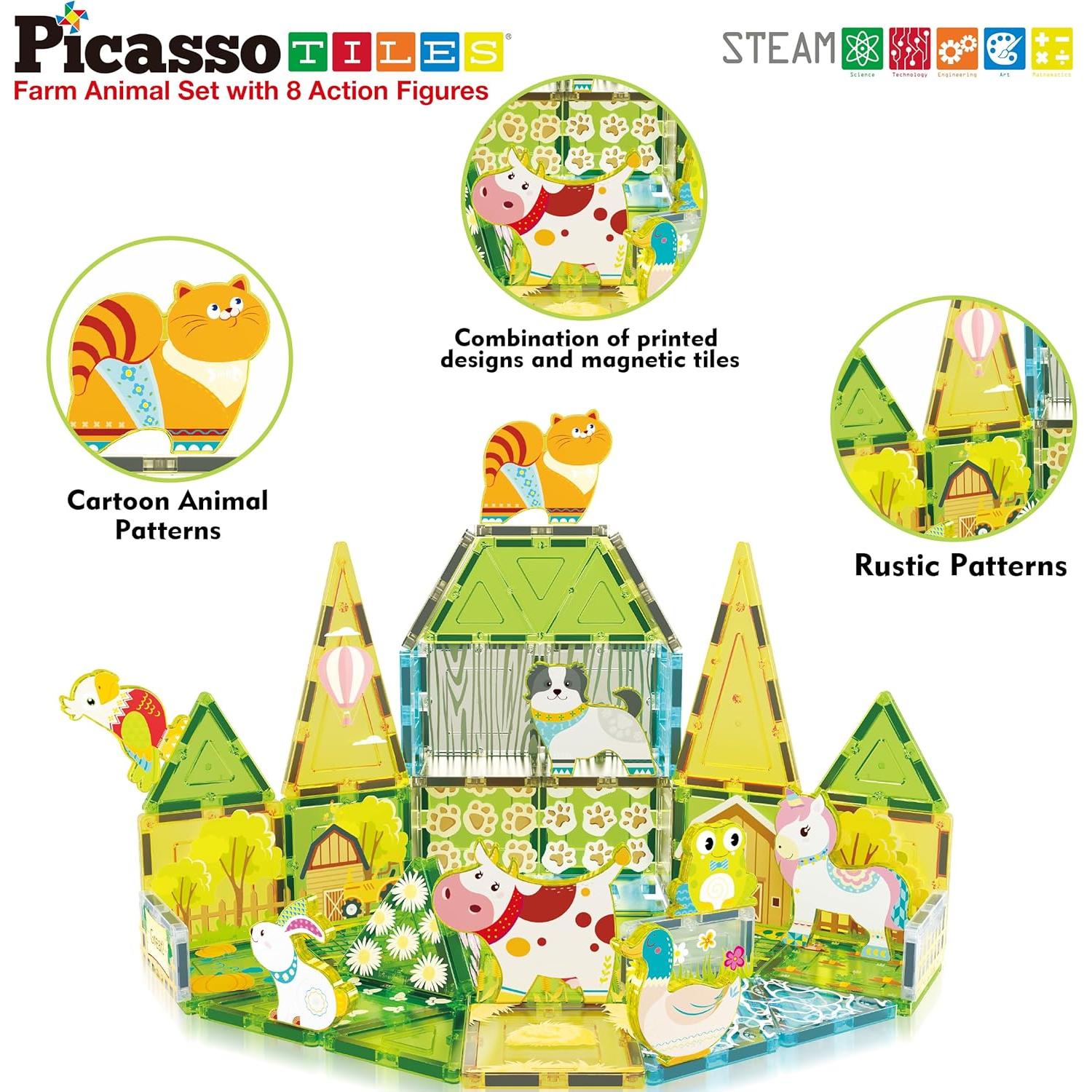 PicassoTiles Juego Magnético de Animales de Granja 44 Piezas