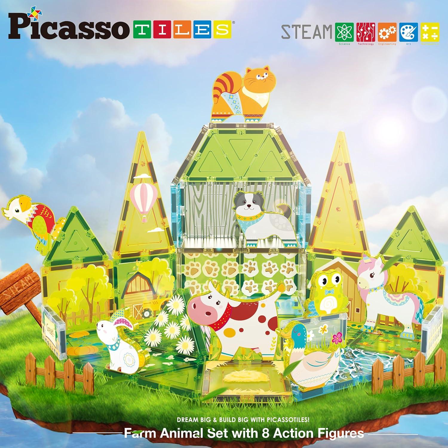 PicassoTiles Juego Magnético de Animales de Granja 44 Piezas