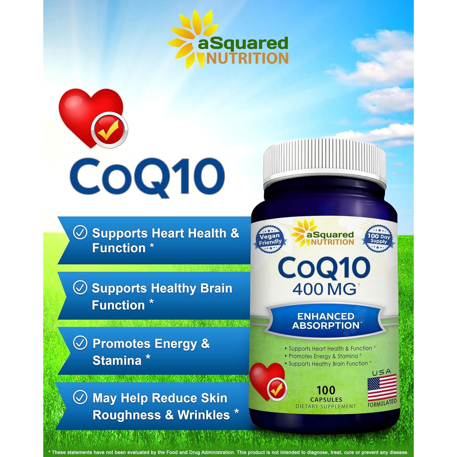 Suplemento CoQ10 aSquared Nutrition 400mg 100 Cápsulas Veganas